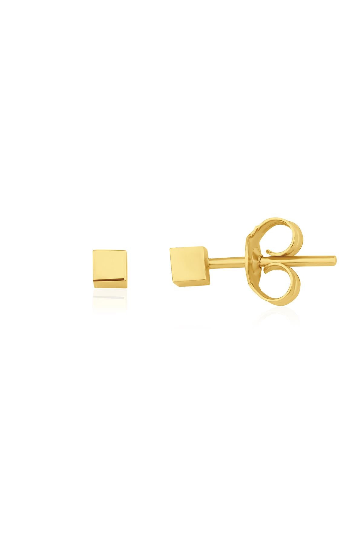 14K Gold Small Cube Stud Earrings