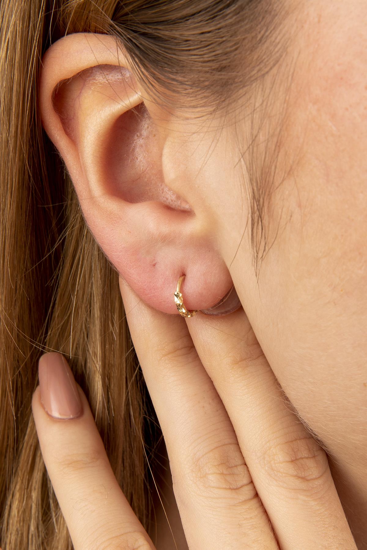 14K Gold Small Diamond Cut Huggie Earrings