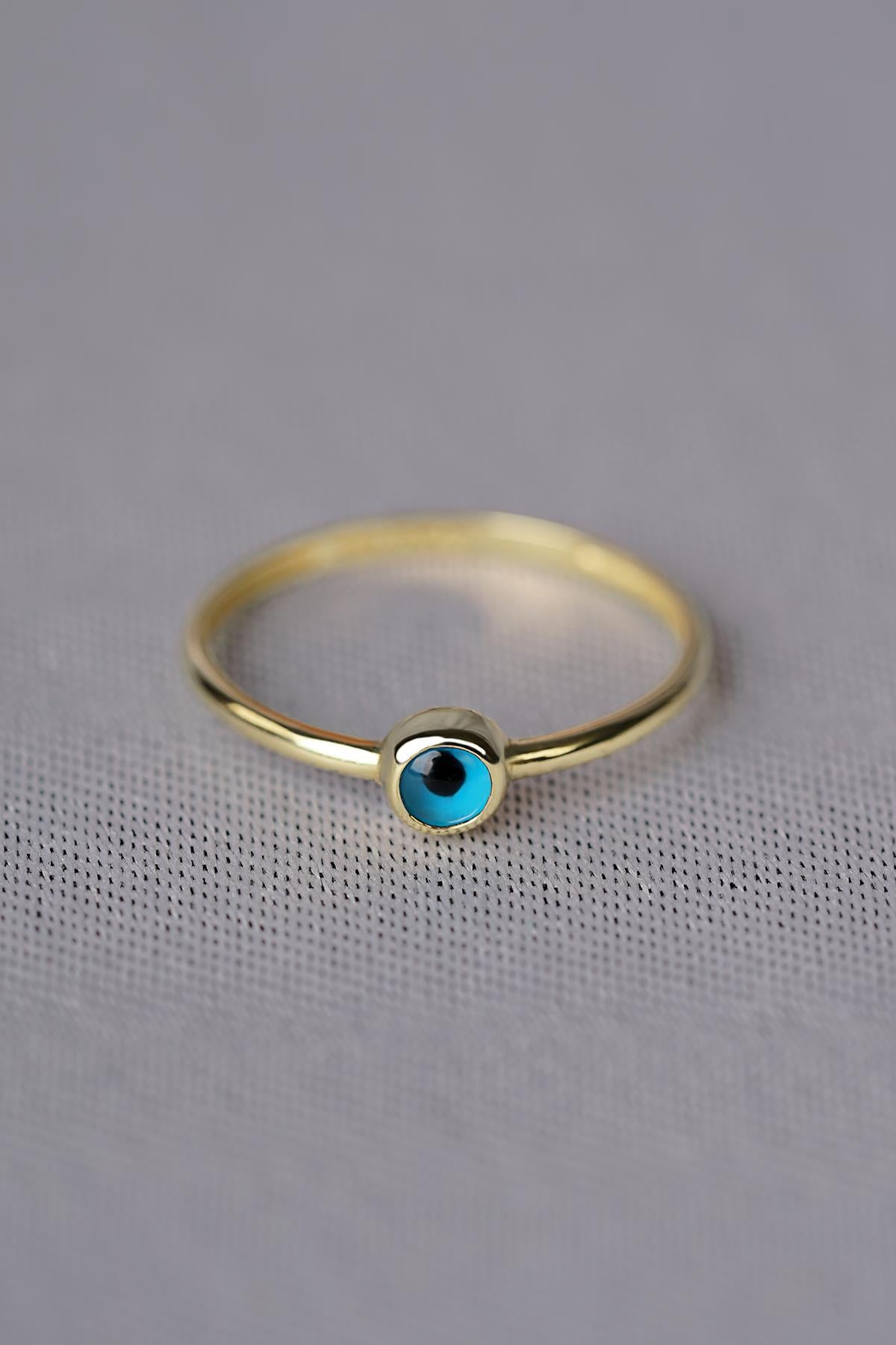 14K Gold Small Evil Eye Ring