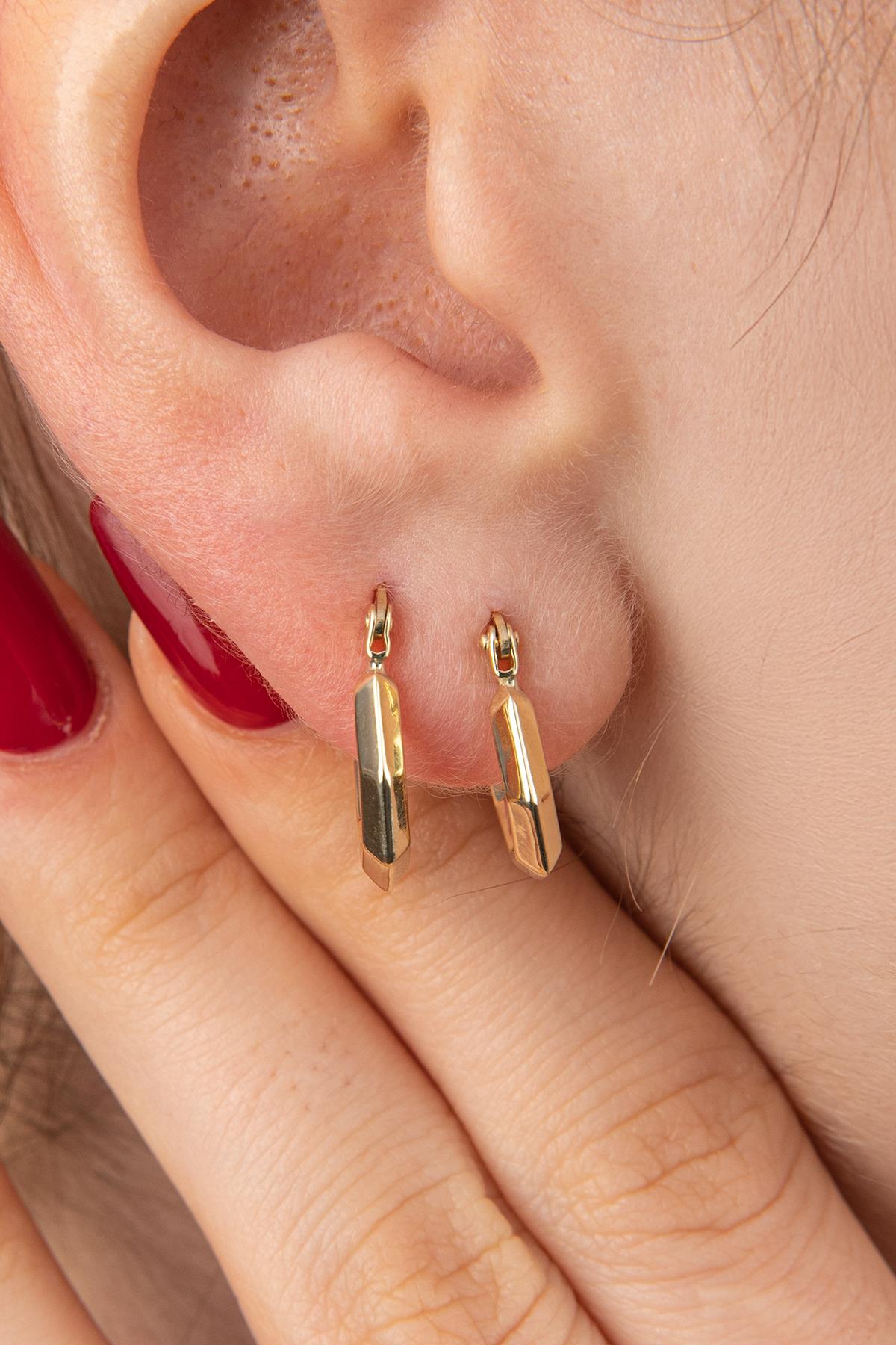 14K Gold Small Hexagon Hoop Earrings