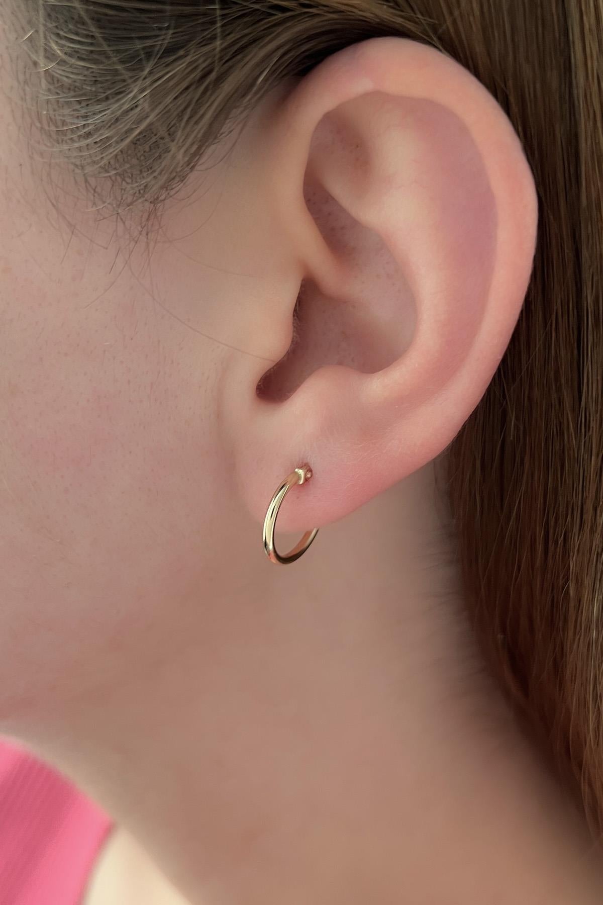 14K Gold Small Plain Tube Hoop Earrings