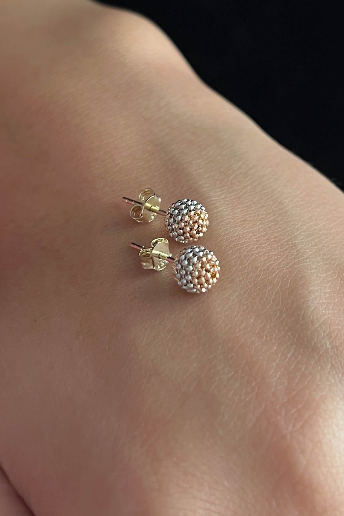 14K Gold Small Size Stud Tricolor Mars Earrings