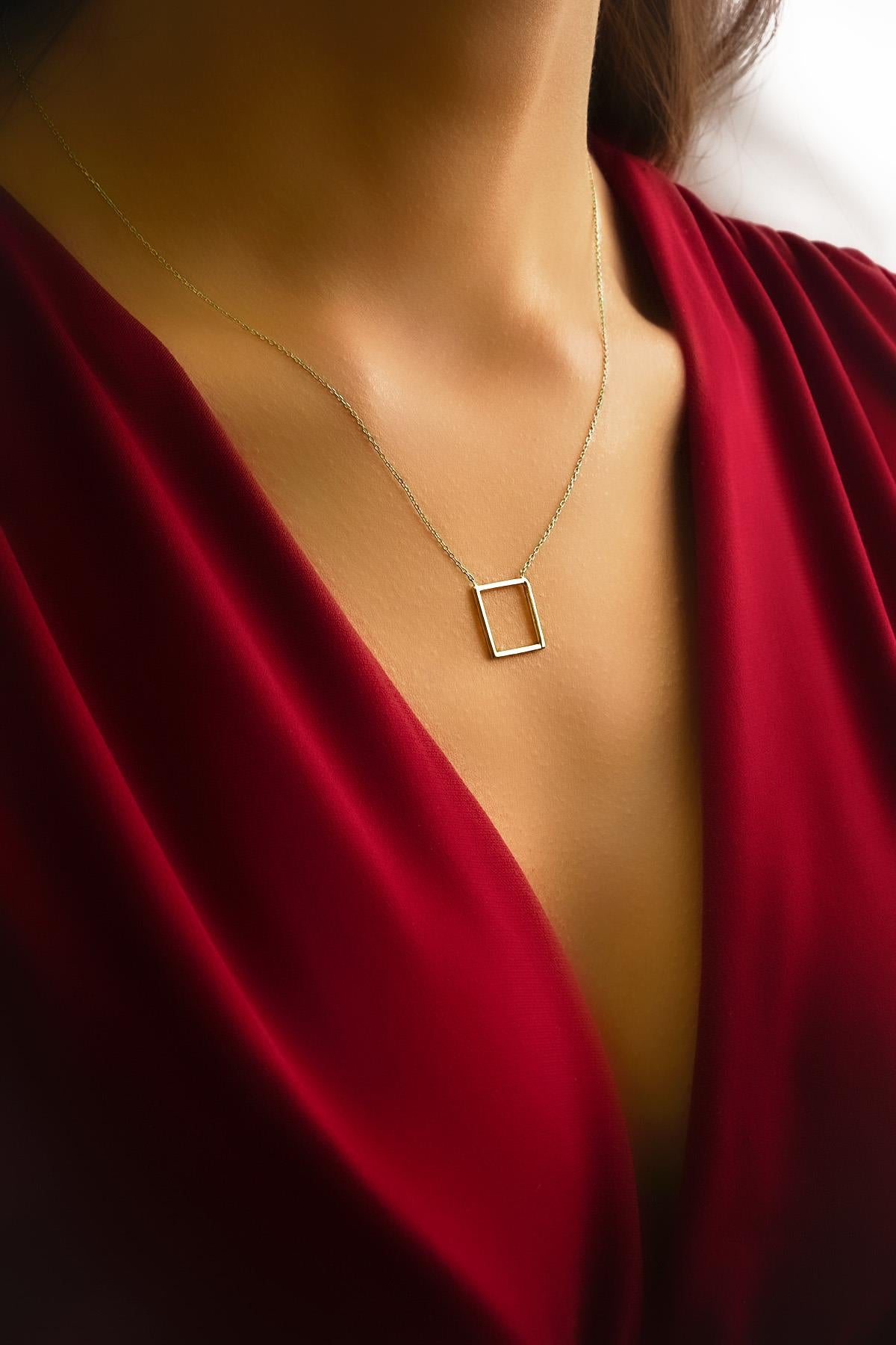 14K Gold Small Square Necklace