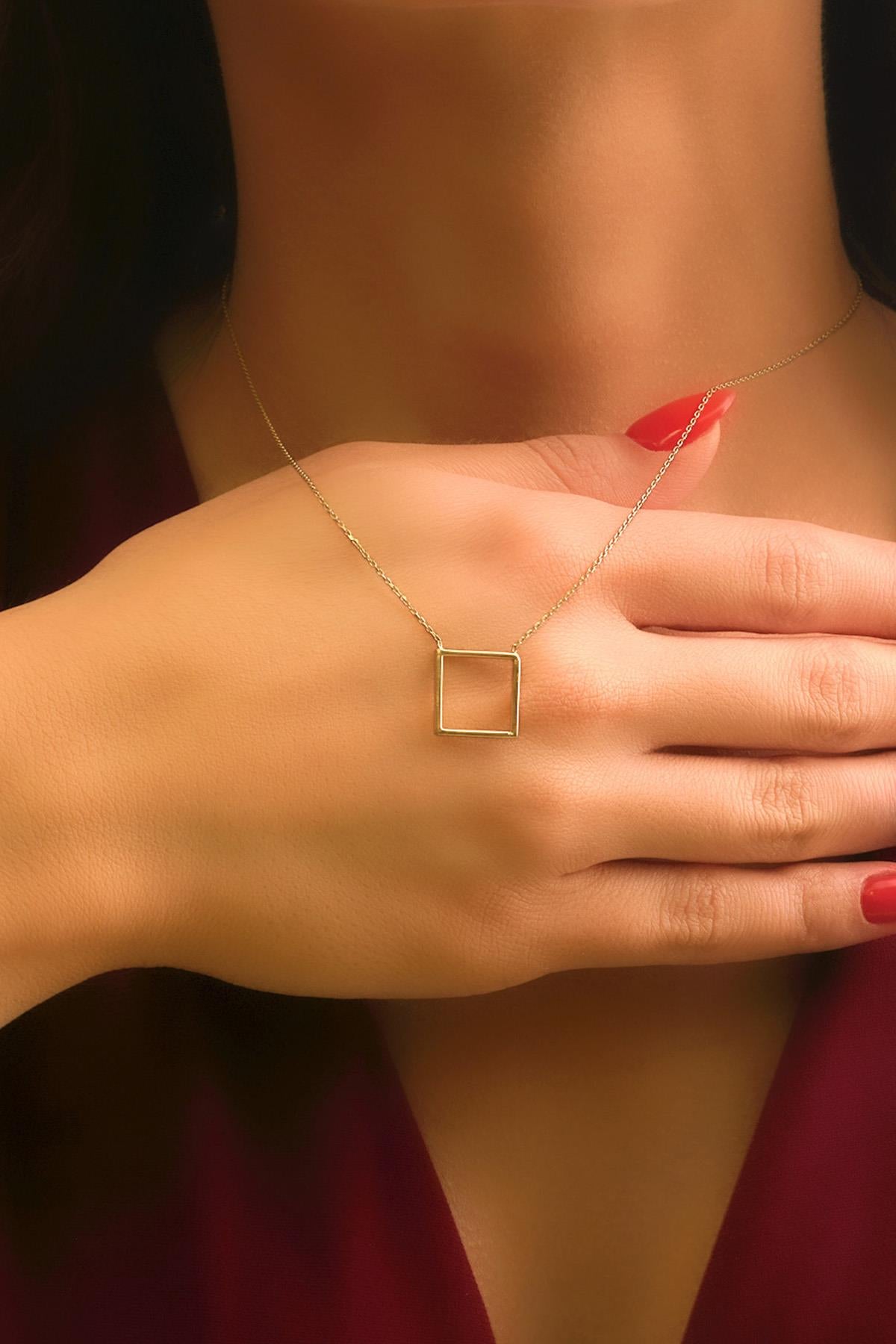 14K Gold Small Square Necklace