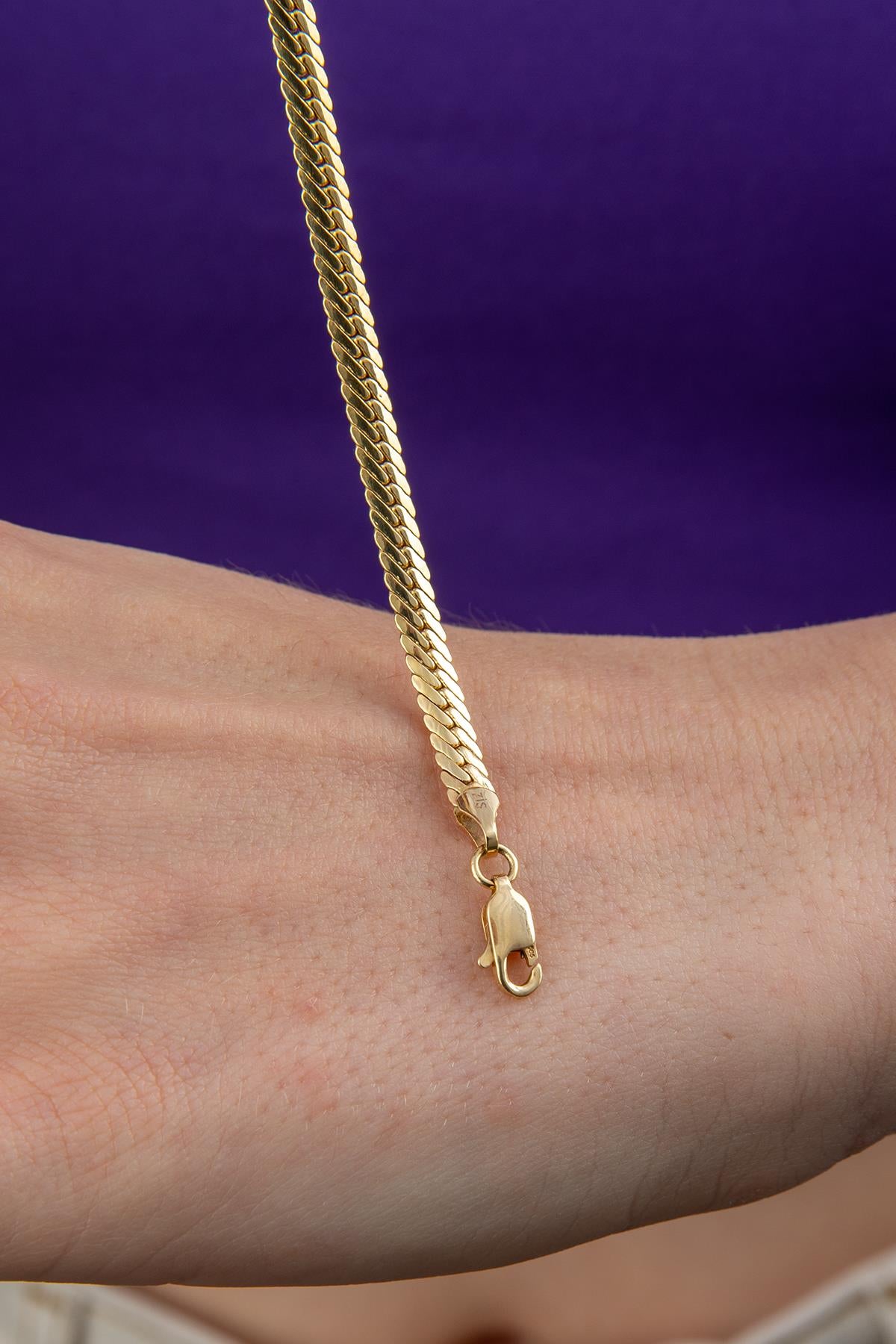 14K Gold Snake Chain Black Baguette Bracelet