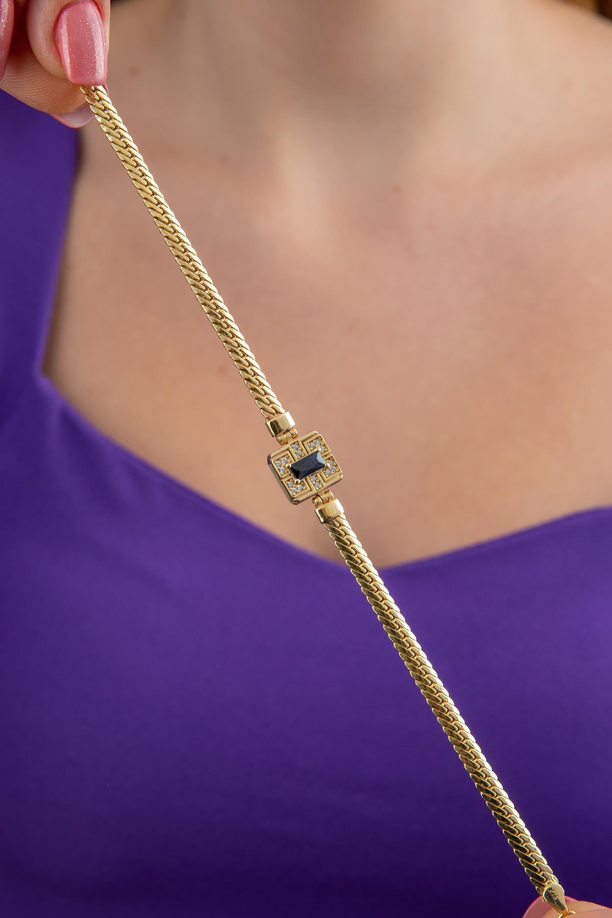 14K Gold Snake Chain Black Baguette Bracelet