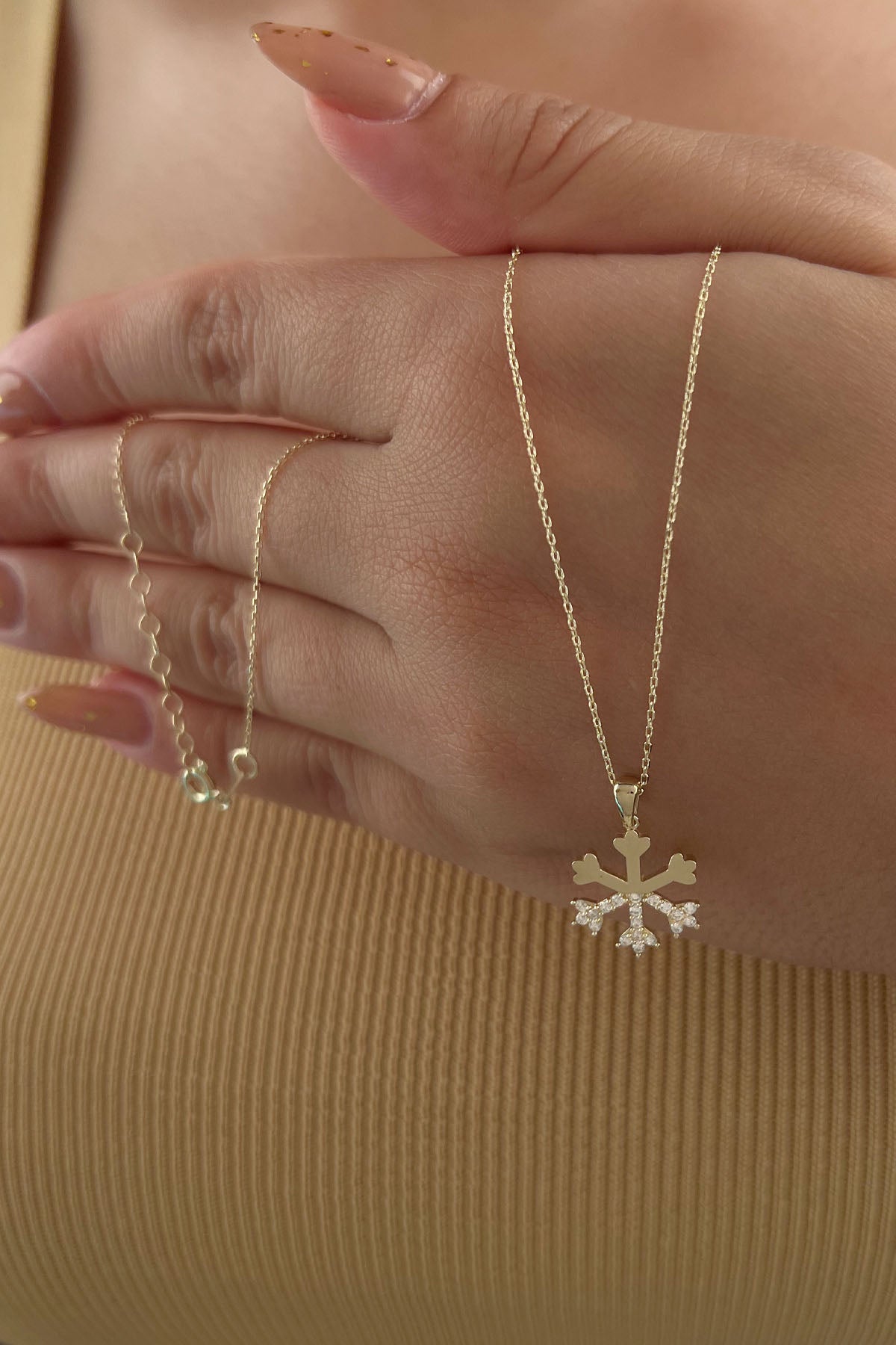 14K Gold Snowflake Necklace