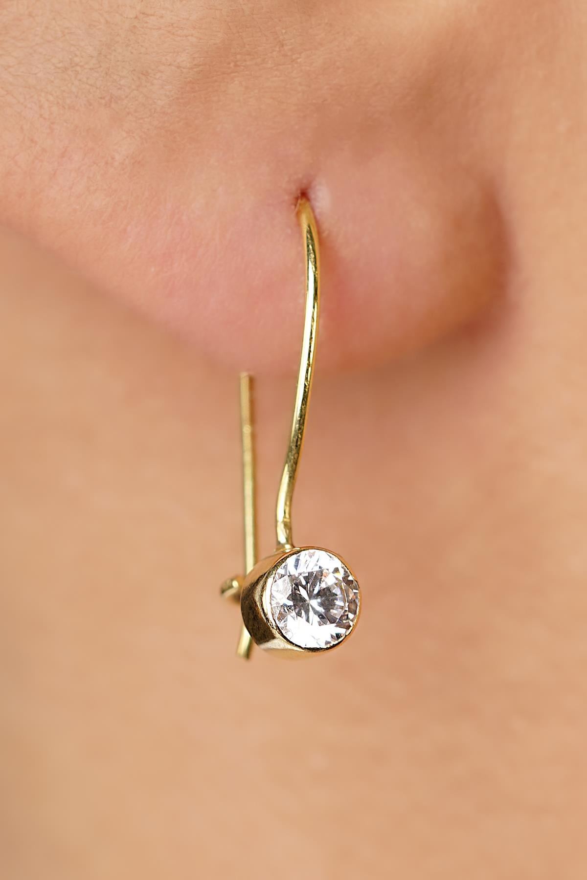 14K Gold Solitaire Dangle Drop Earrings