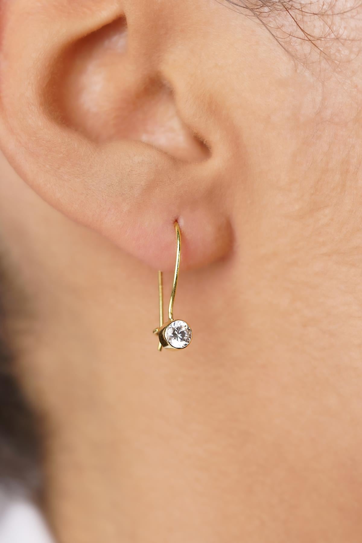 14K Gold Solitaire Dangle Drop Earrings