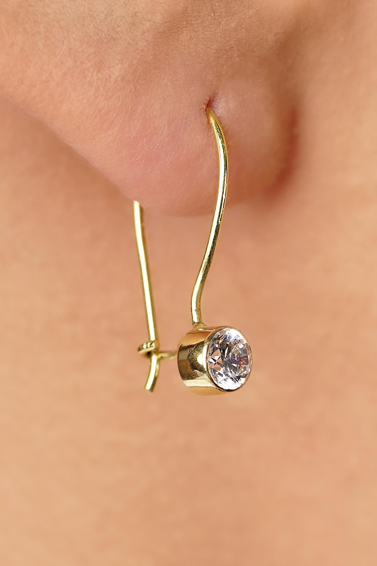 14K Gold Solitaire Dangle Drop Earrings