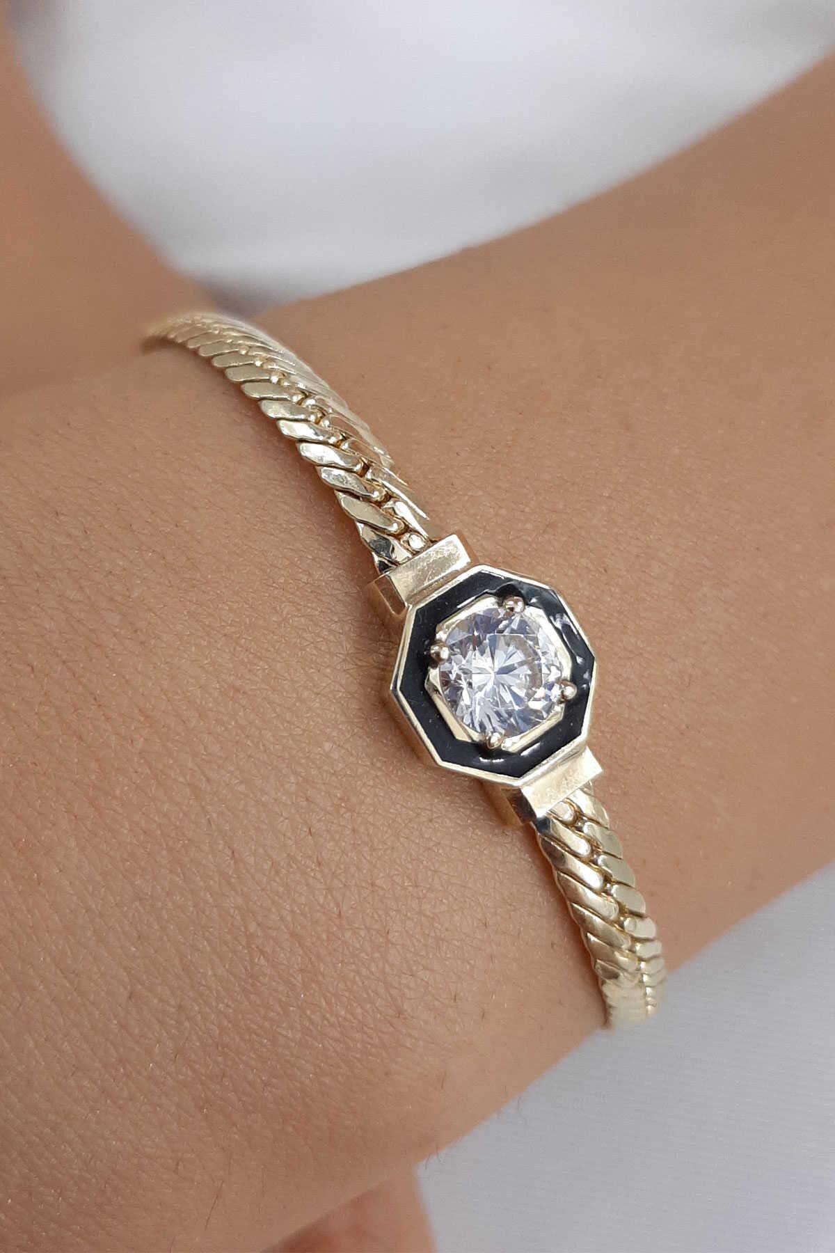 14K Solid Gold Solitaire Snake Bracelet