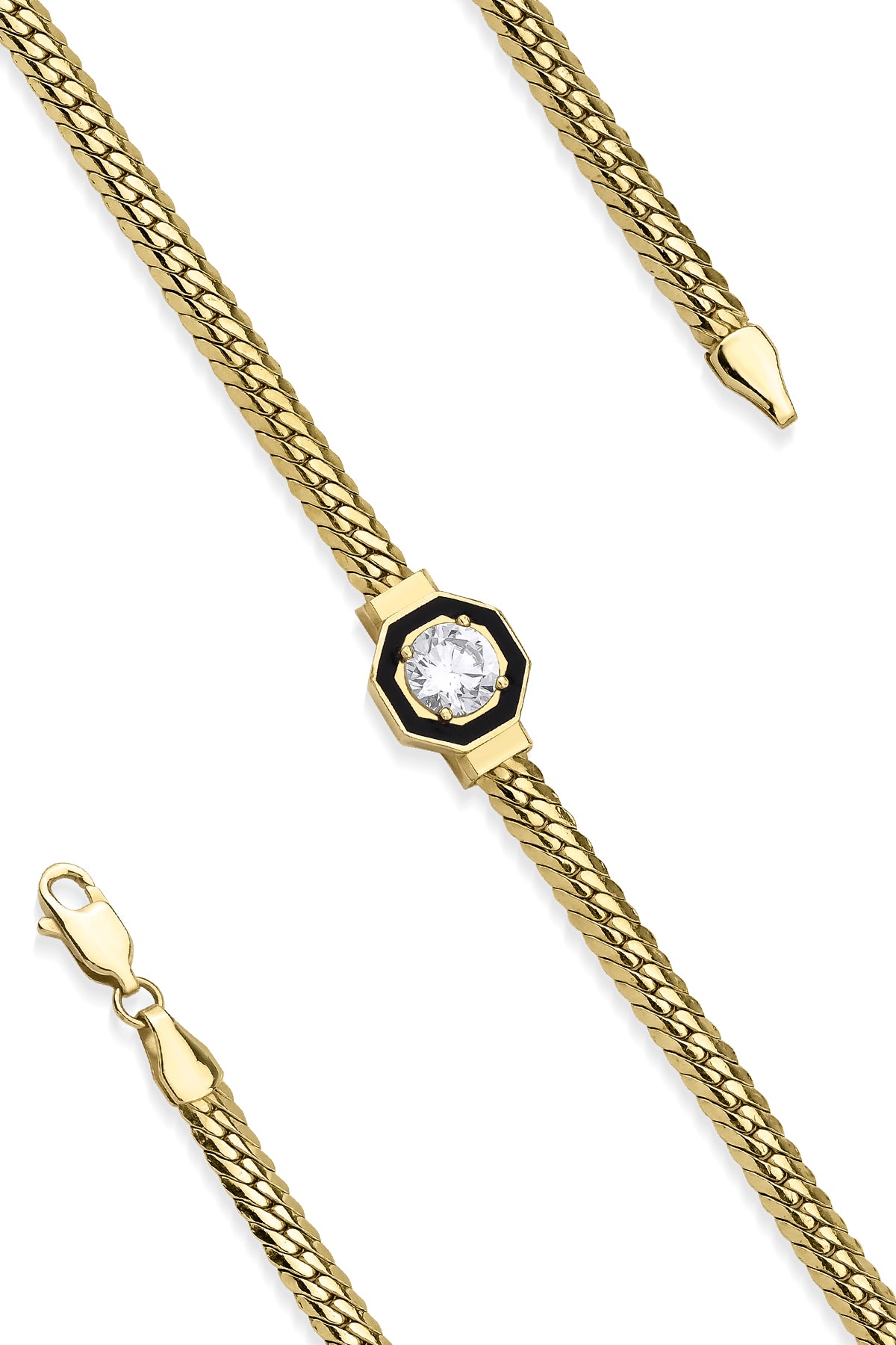 14K Gold Solitaire Snake Bracelet