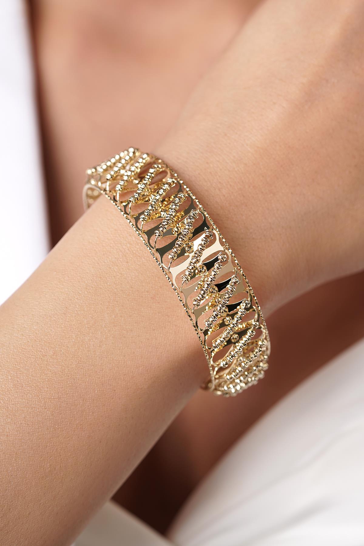 14K Gold Sparkling Beaded Cuff Bracelet