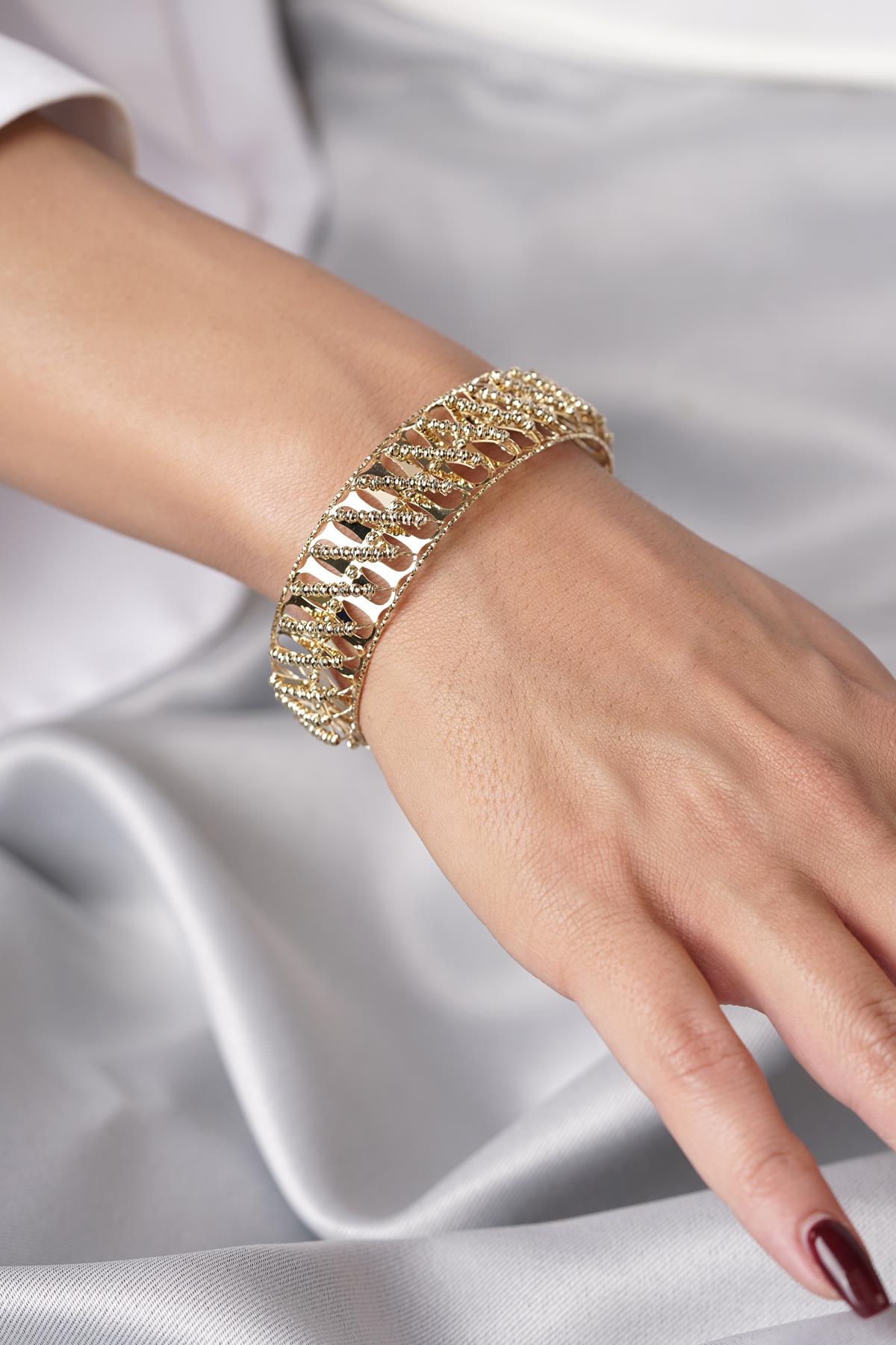 14K Gold Sparkling Beaded Cuff Bracelet