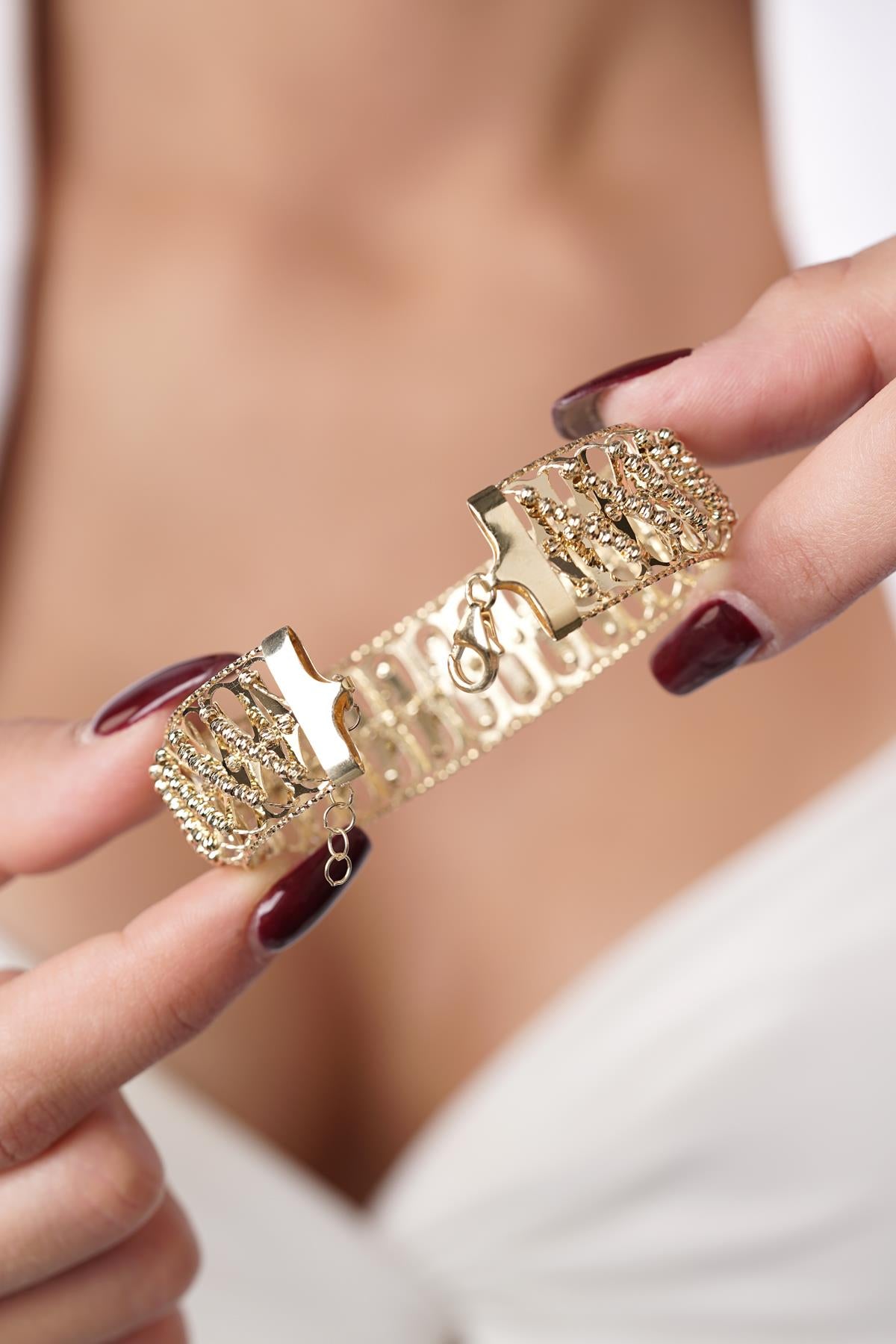 14K Gold Sparkling Beaded Cuff Bracelet