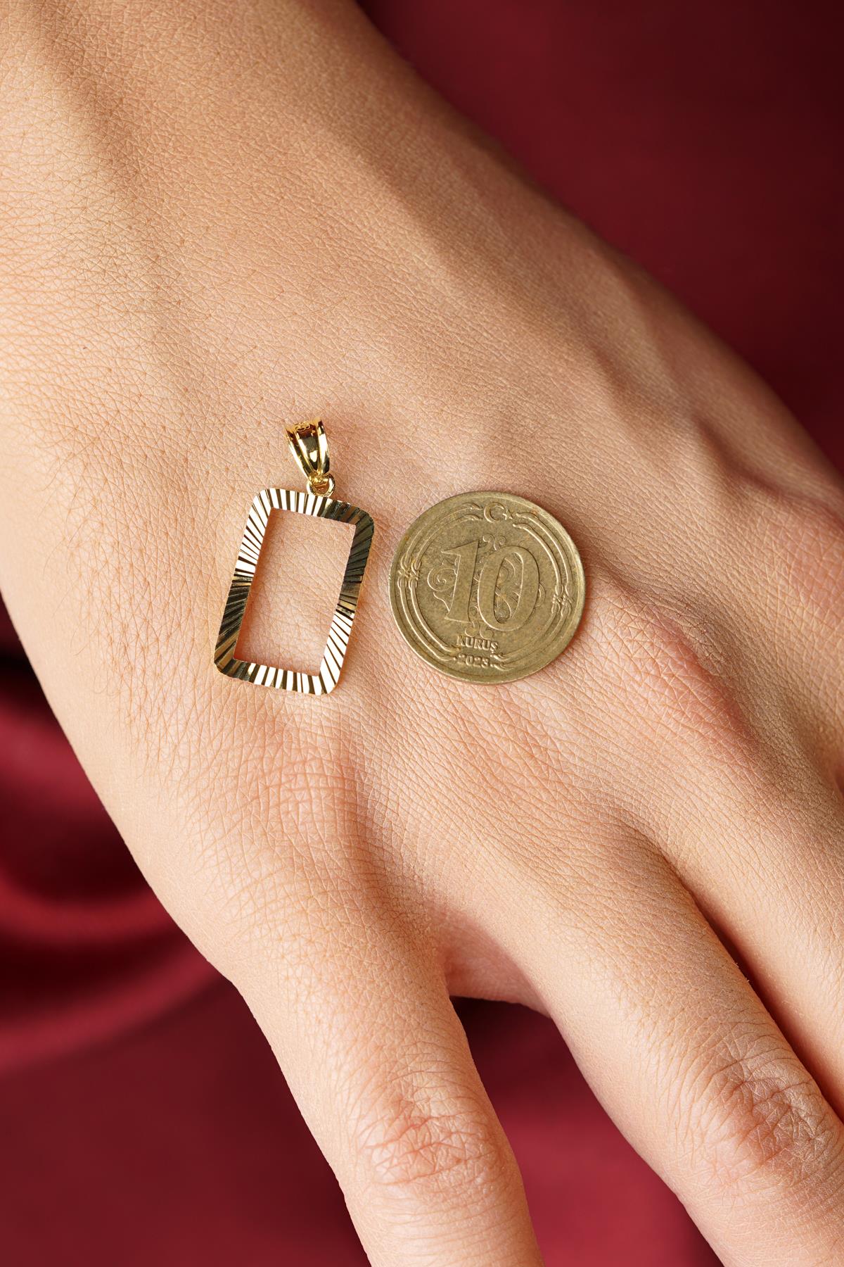 14K Solid Gold Sparkling Gram Gold Coin Frame Pendant