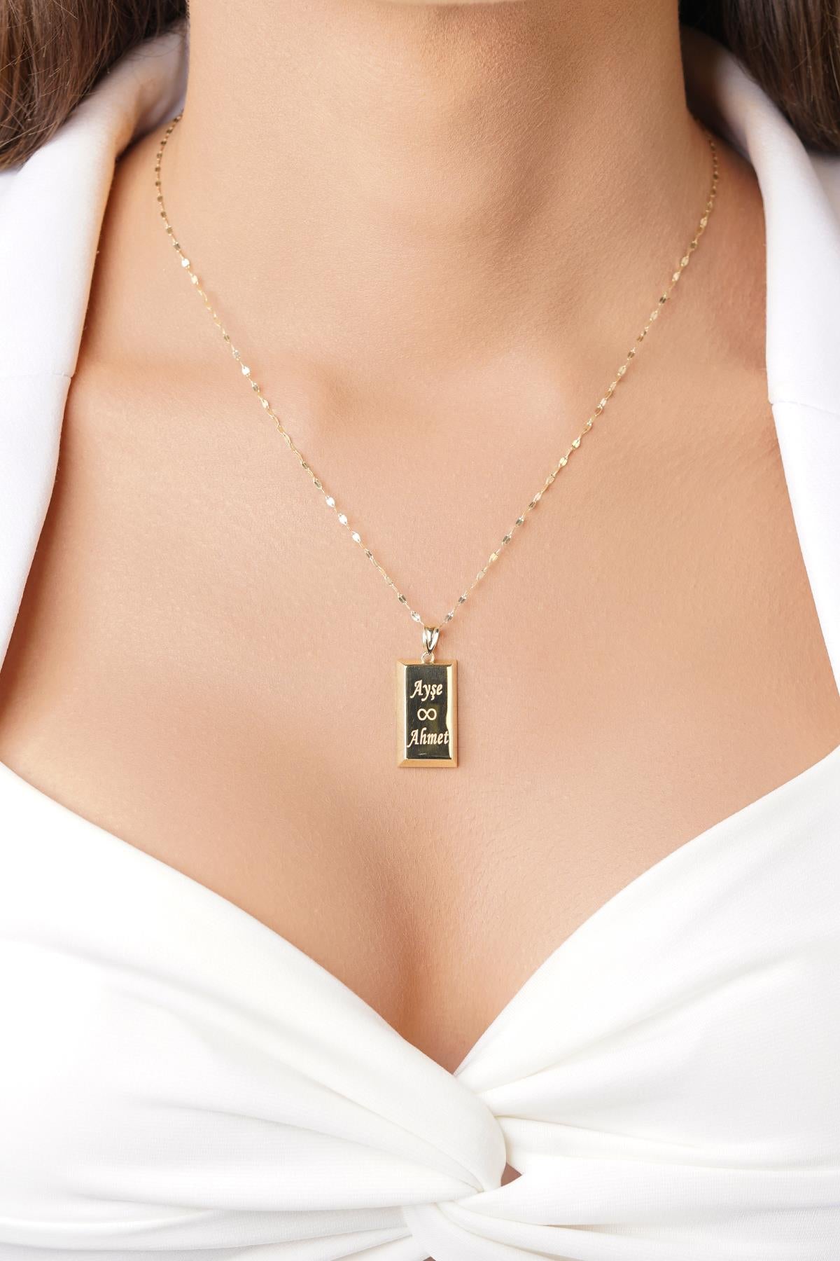 14K Gold Sparkling Mirror Chain Gold Bar Necklace