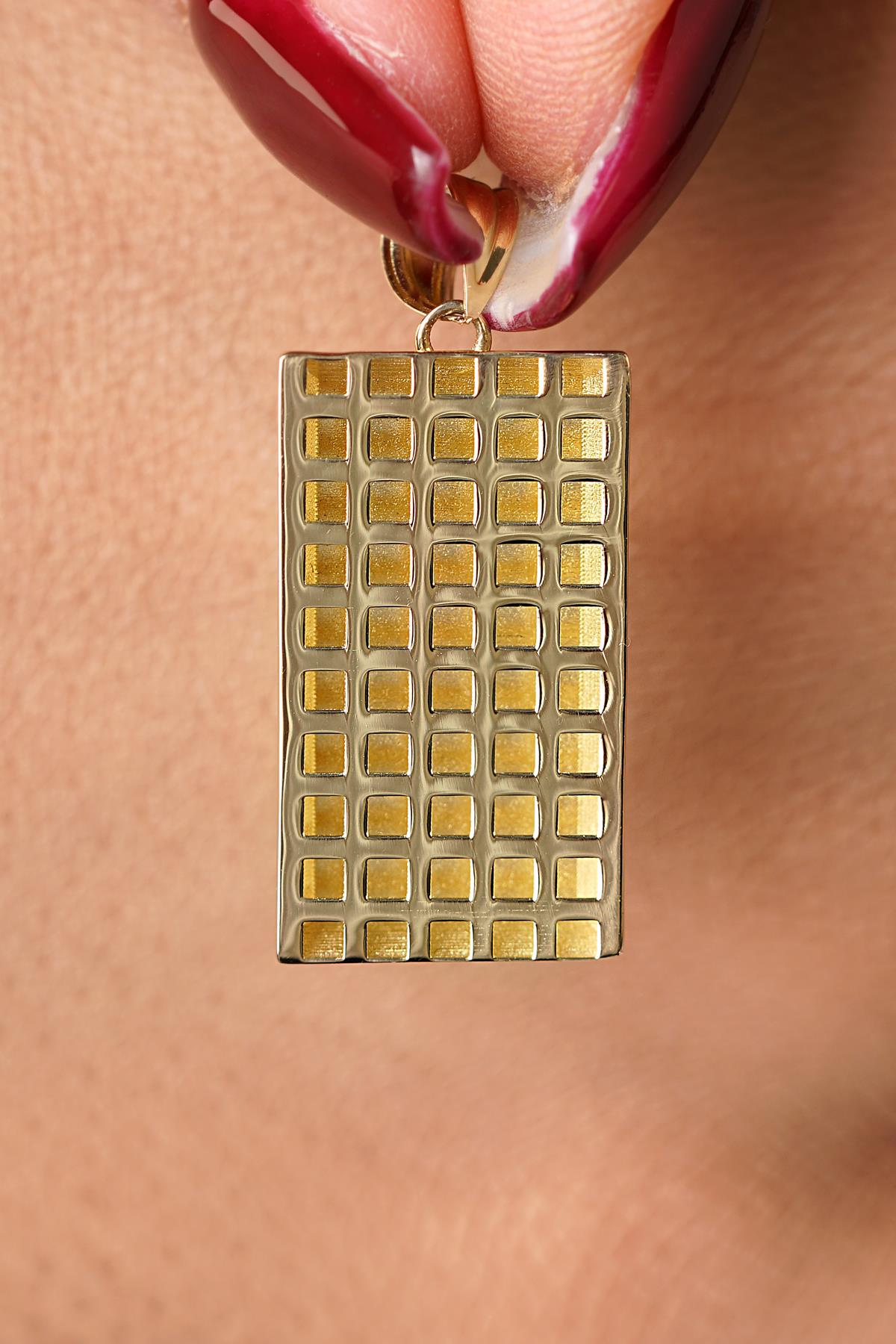 14K Solid Gold Sparkling Mirror Chain Gold Bar Necklace