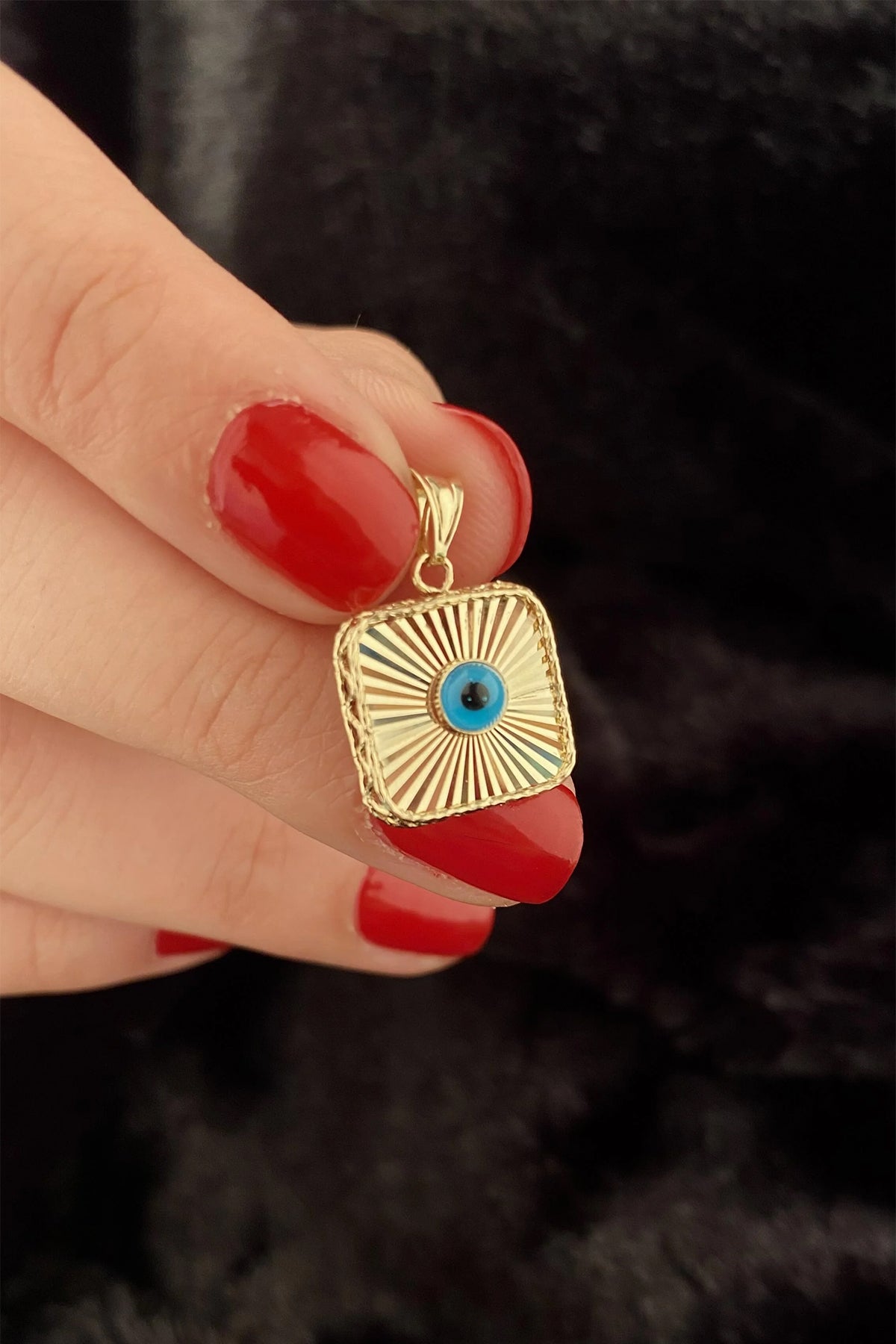14K Gold Square Bright Evil Eye Charm