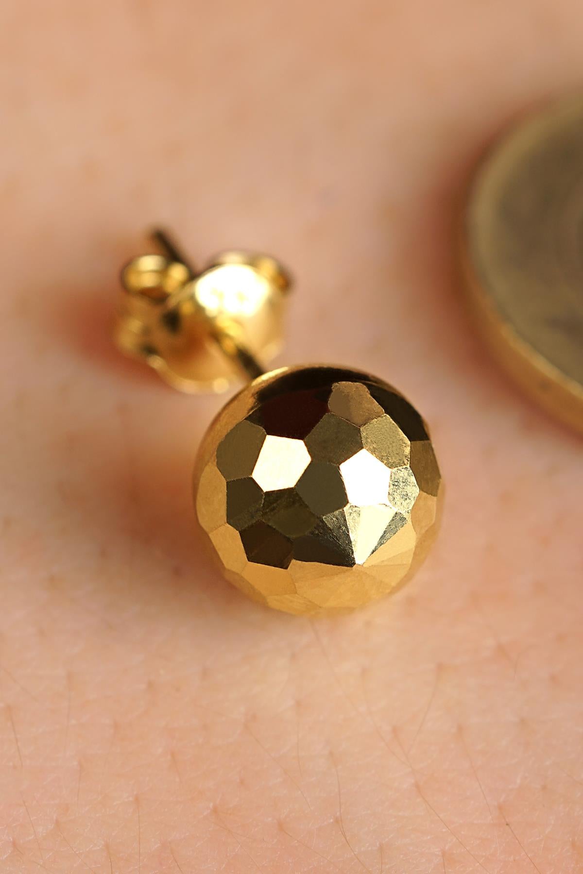 14K Gold Square Pattern Ball Men’s Earring