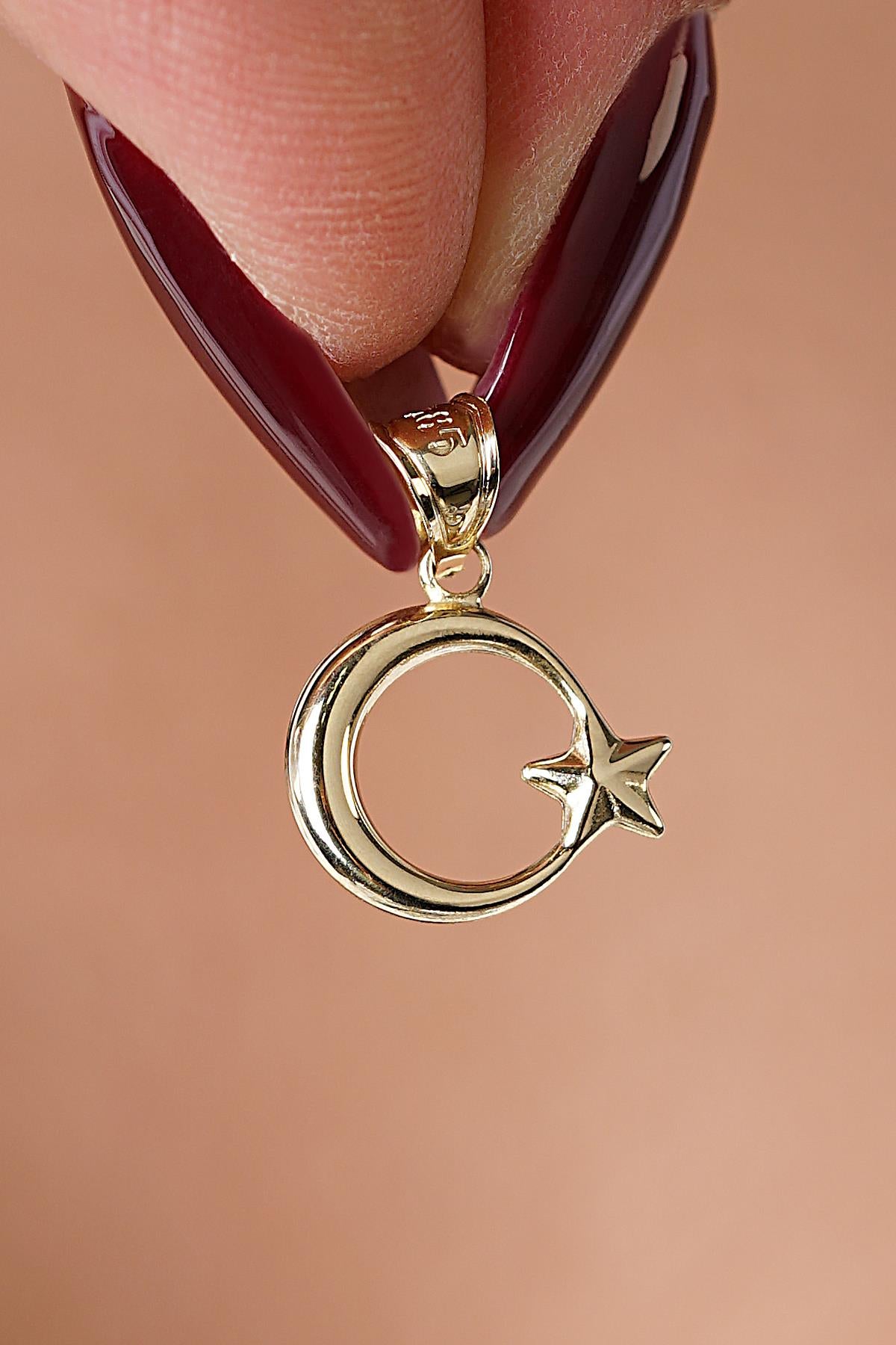 14K Solid Gold Star and Crescent Charm