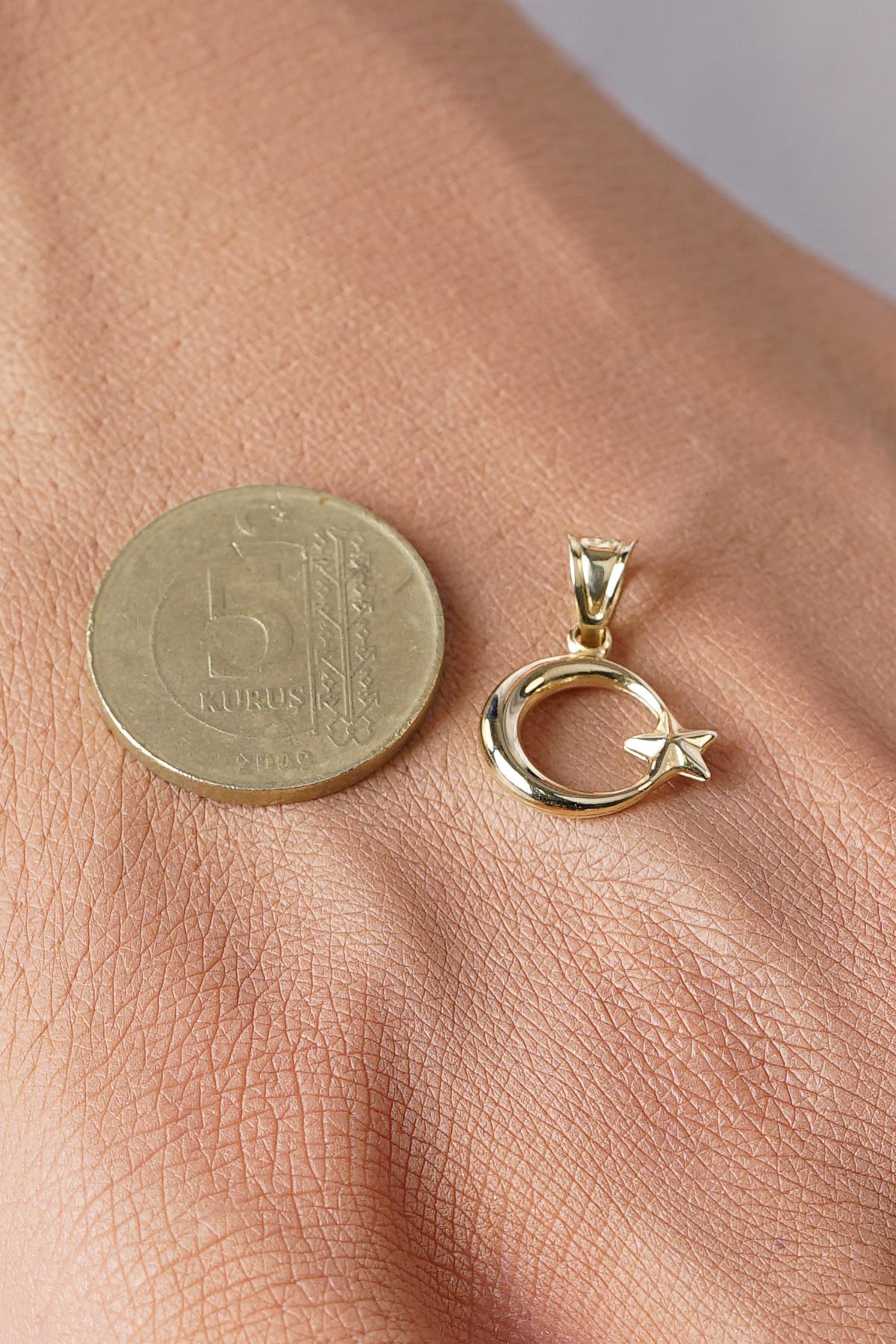 14K Solid Gold Star and Crescent Charm