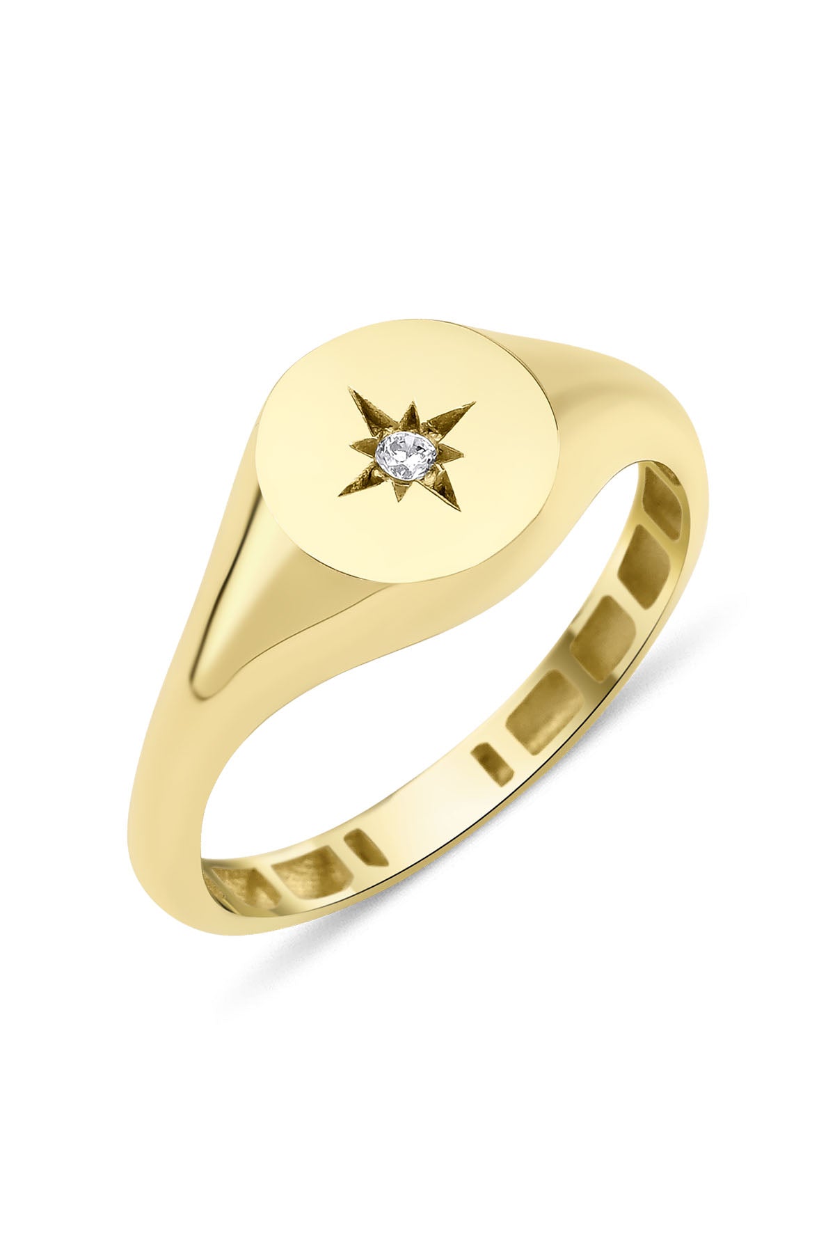 14K Gold Star Burst Signet Ring
