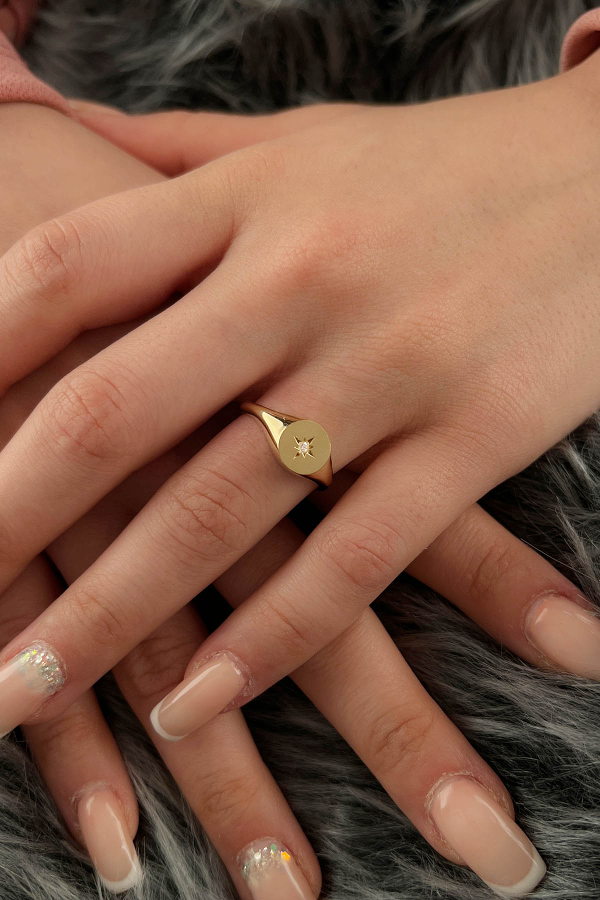 14K Gold Star Burst Signet Ring