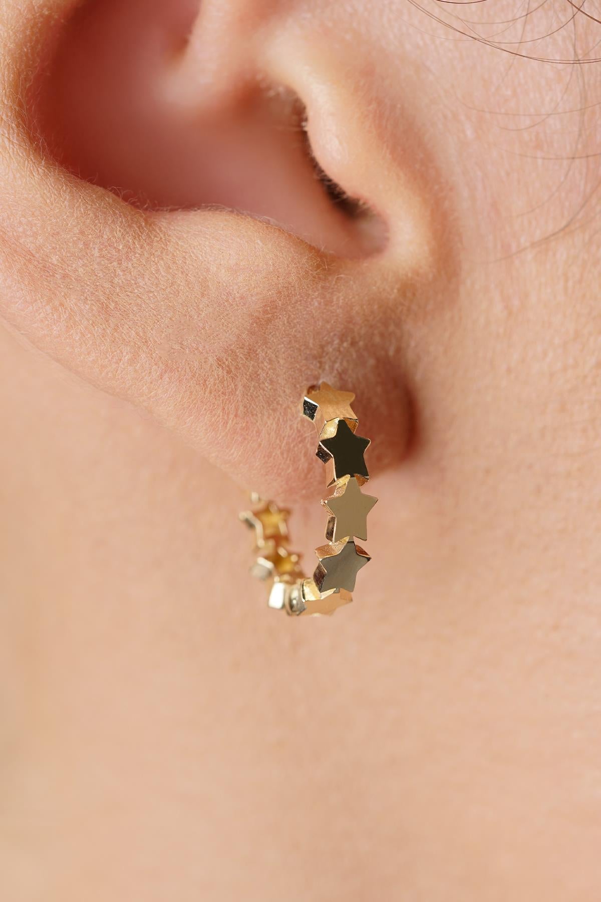 14K Gold Star Cluster Hoop Earrings