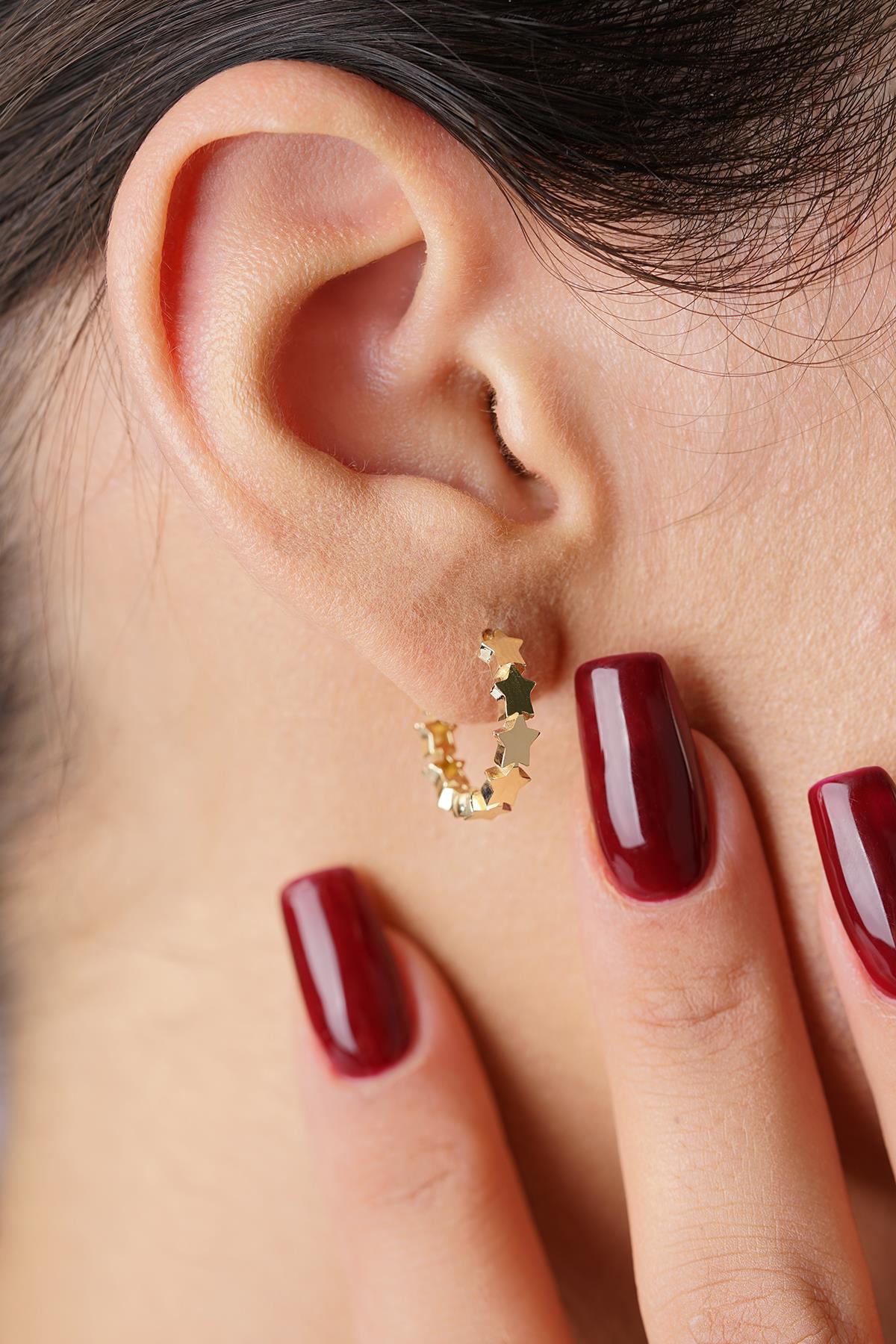 14K Gold Star Cluster Hoop Earrings