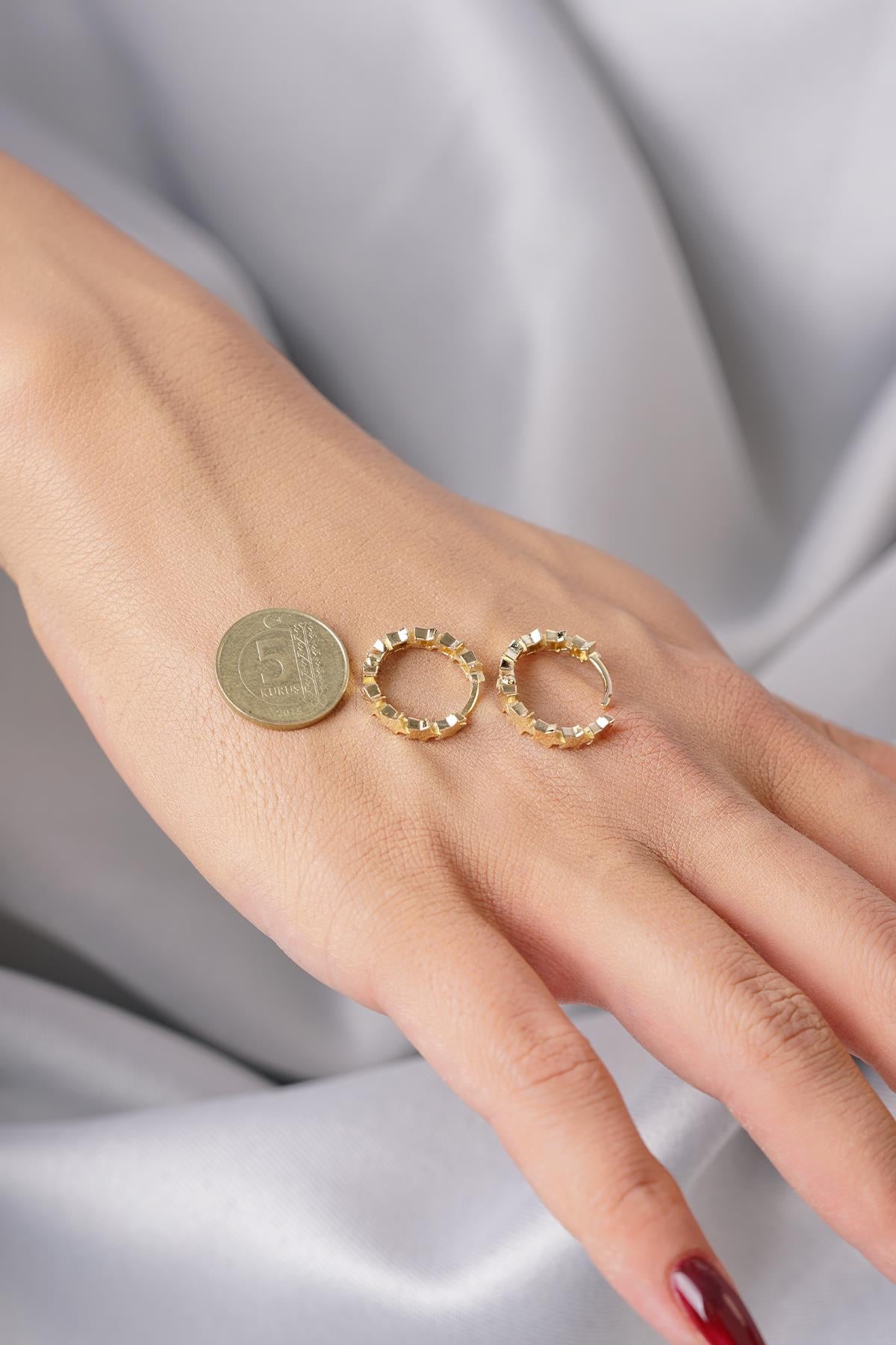 14K Gold Star Cluster Hoop Earrings