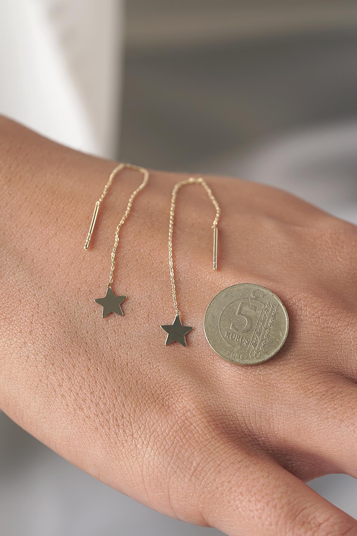 14K Gold Star-Detail Chain Earrings