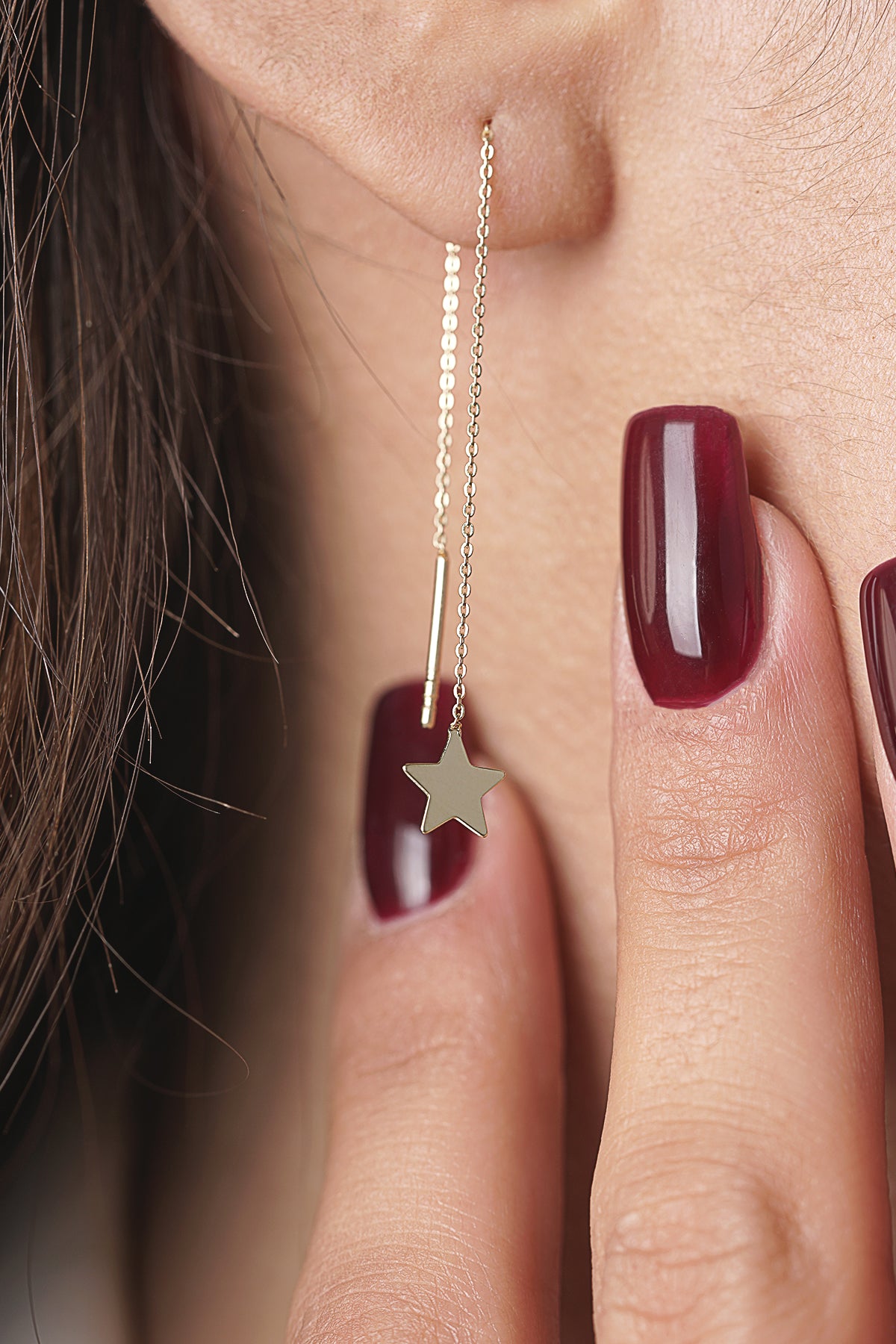 14K Gold Star-Detail Chain Earrings