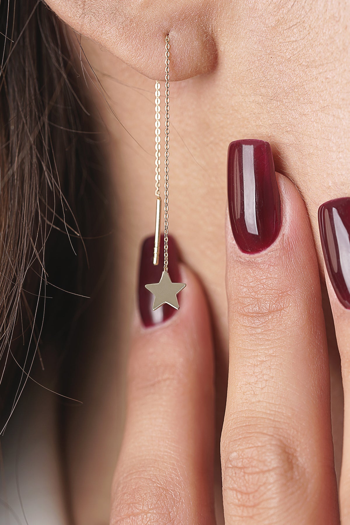 14K Gold Star-Detail Chain Earrings