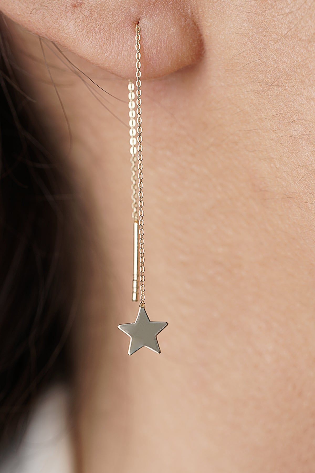 14K Gold Star-Detail Chain Earrings