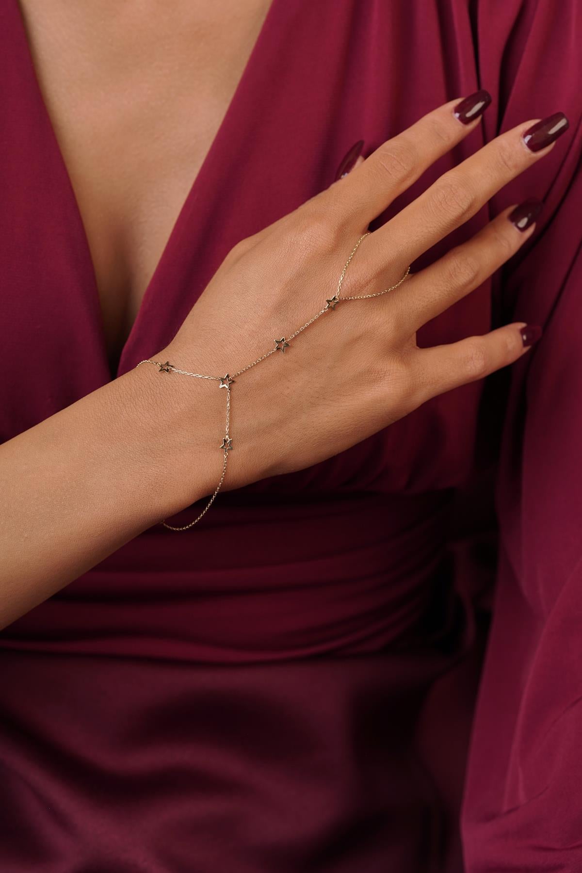 14K Gold Star Hand Chain