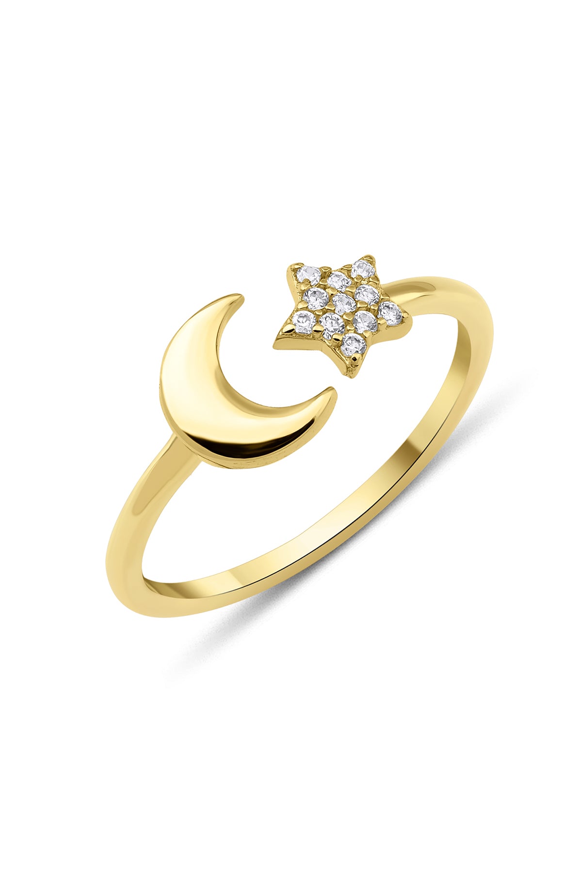 14K Gold Star Moon Ring