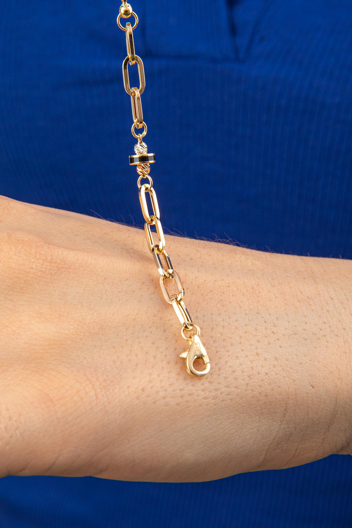 14K Solid Gold Star Oval Paperclip Bracelet