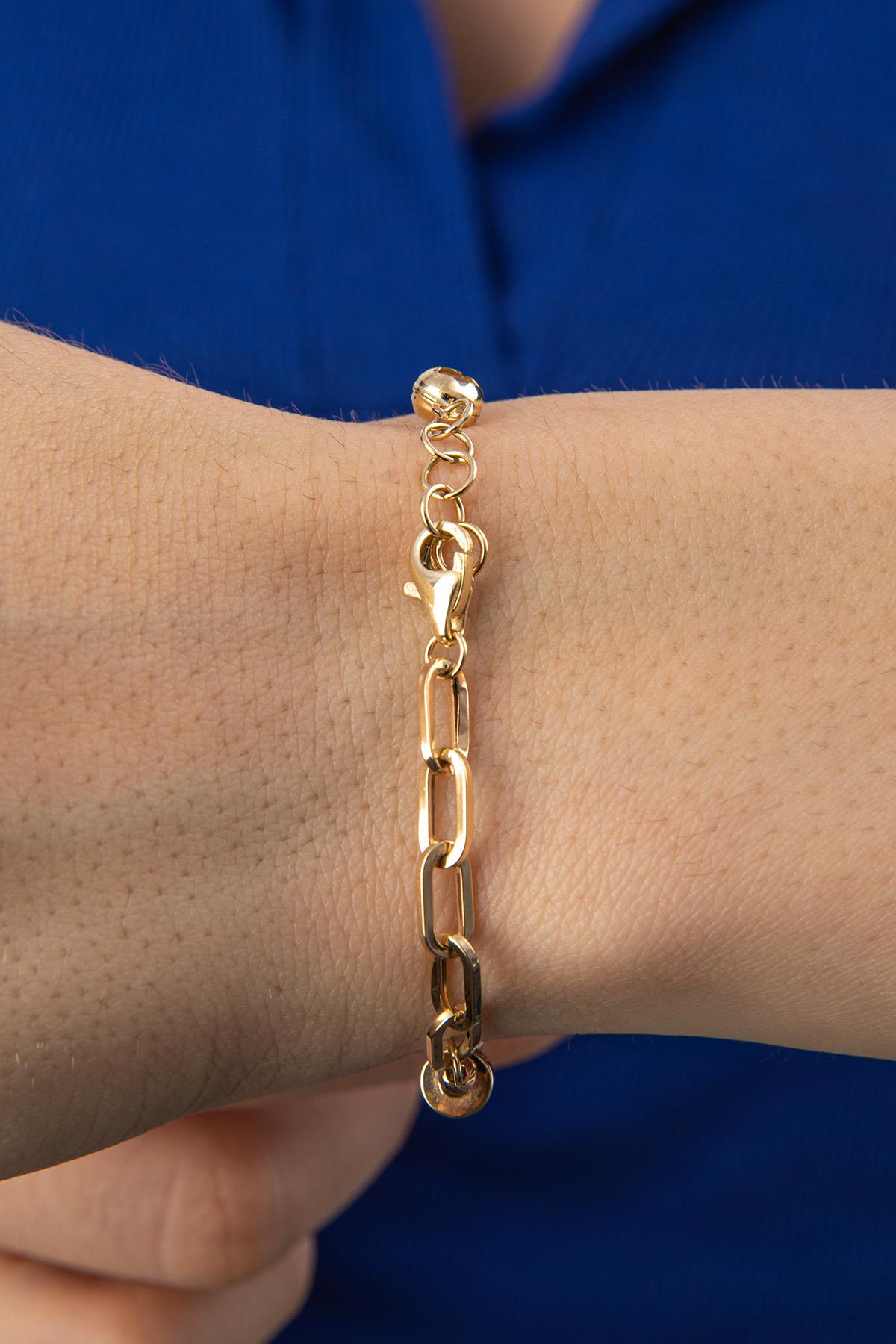 14K Gold Star Oval Paperclip Bracelet