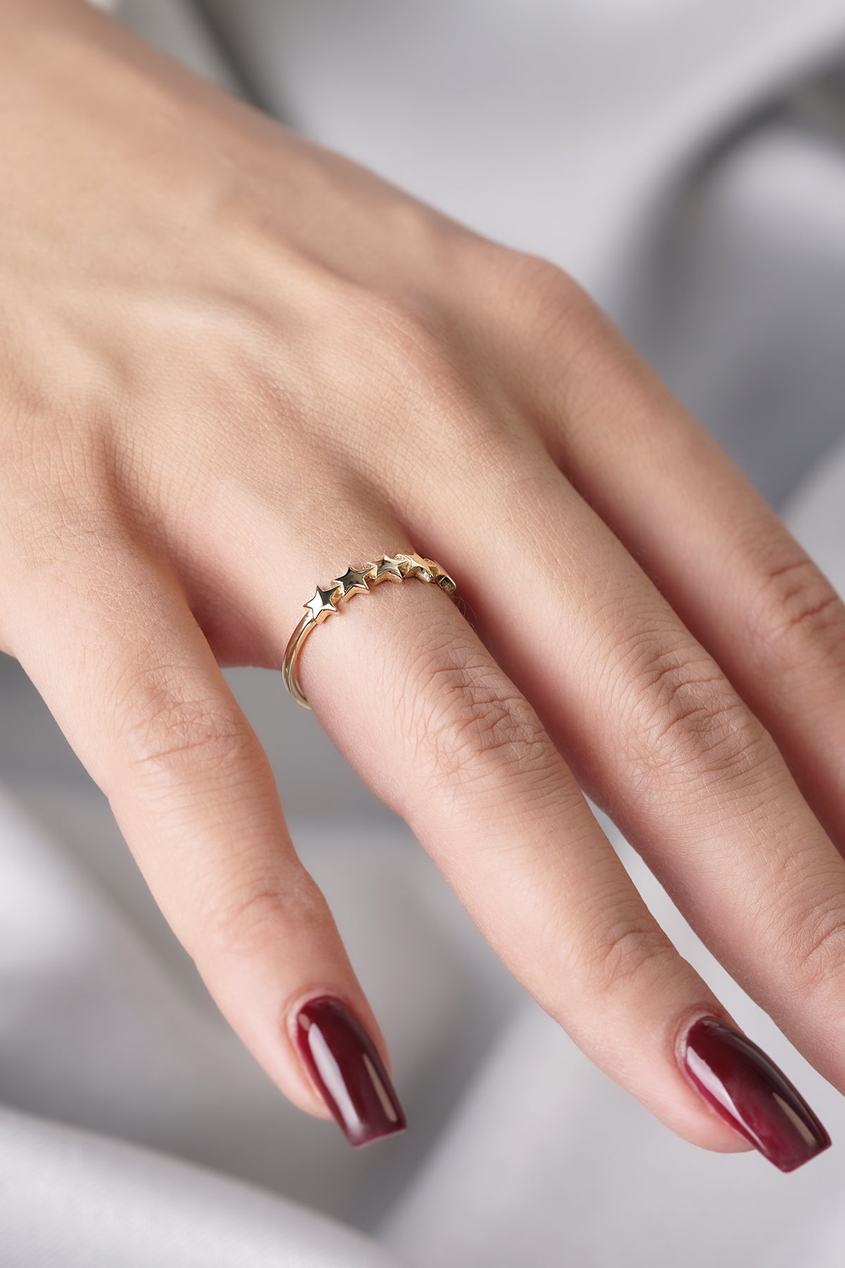 14K Gold Stars Row Ring