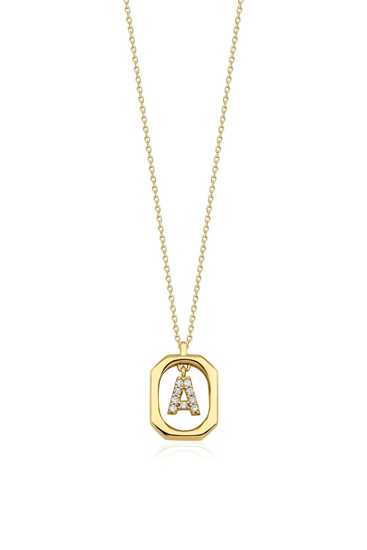14K Gold Stone A Initial Necklace