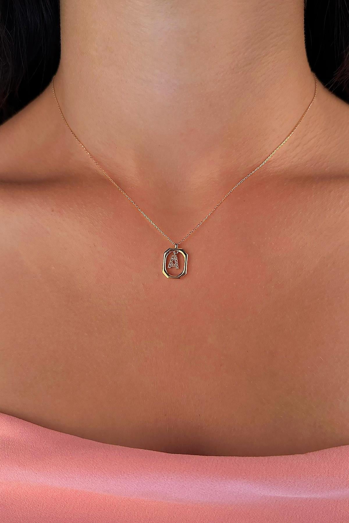 14K Gold Stone A Initial Necklace