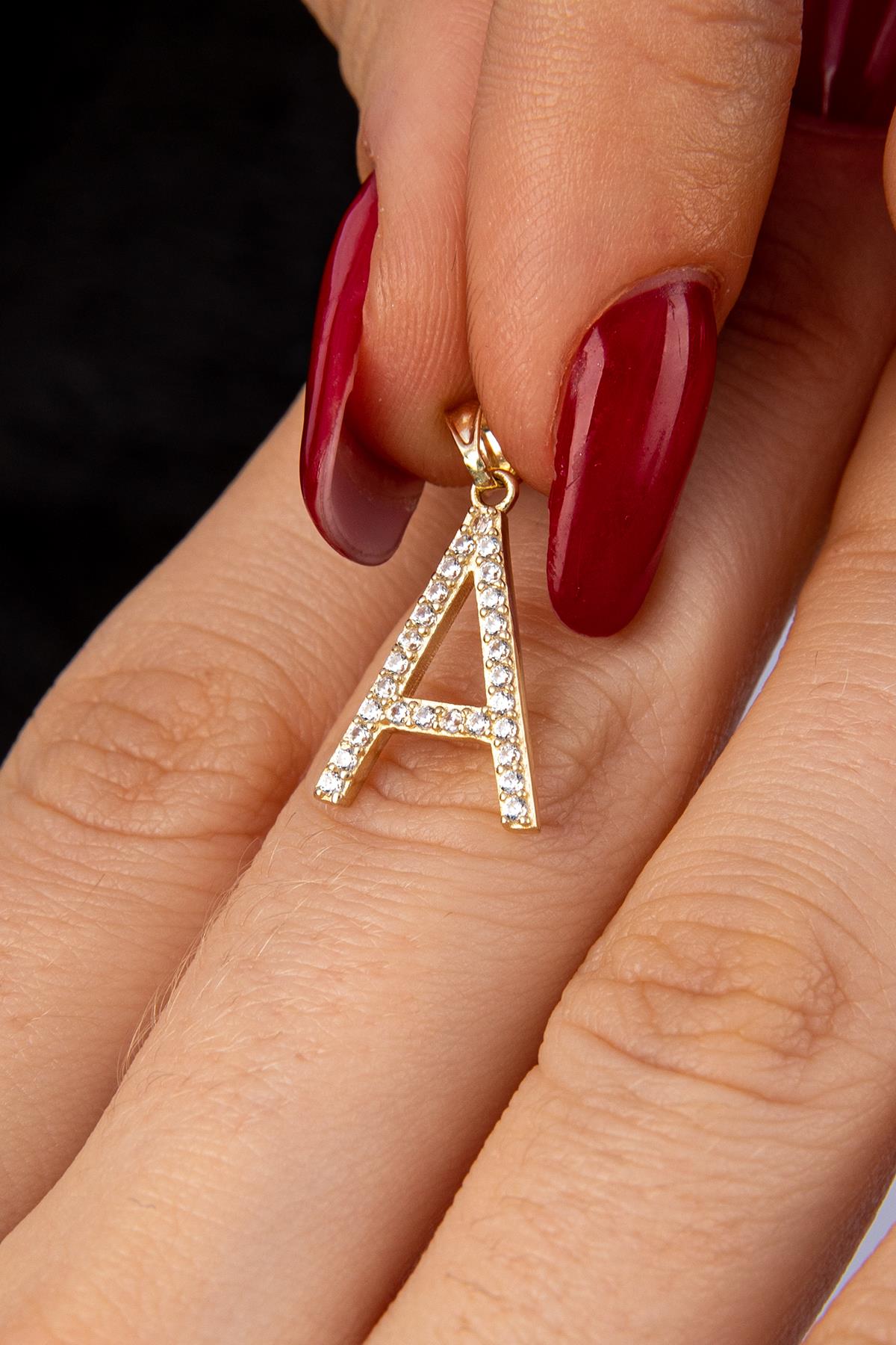 14K Gold Stone A Letter Charm