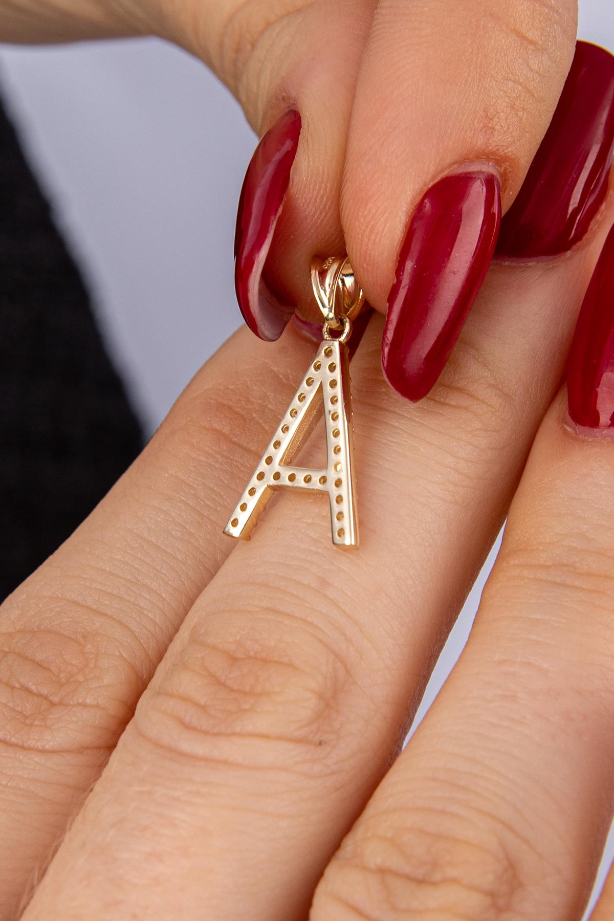 14K Gold Stone A Letter Charm