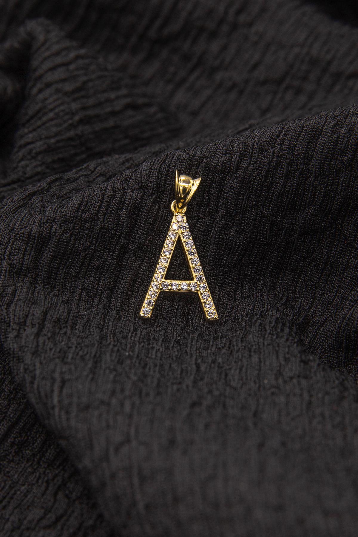 14K Gold Stone A Letter Charm
