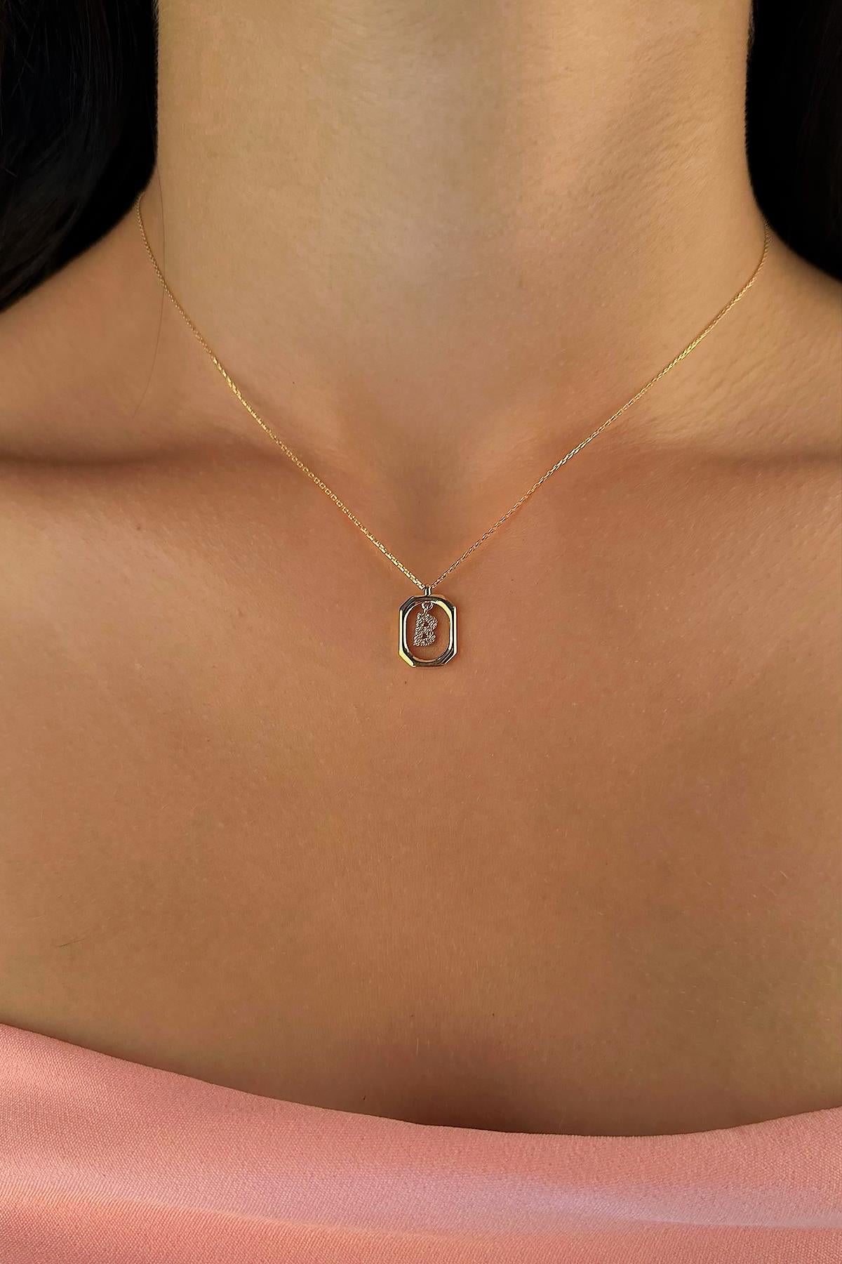 14K Gold Stone B Initial Necklace