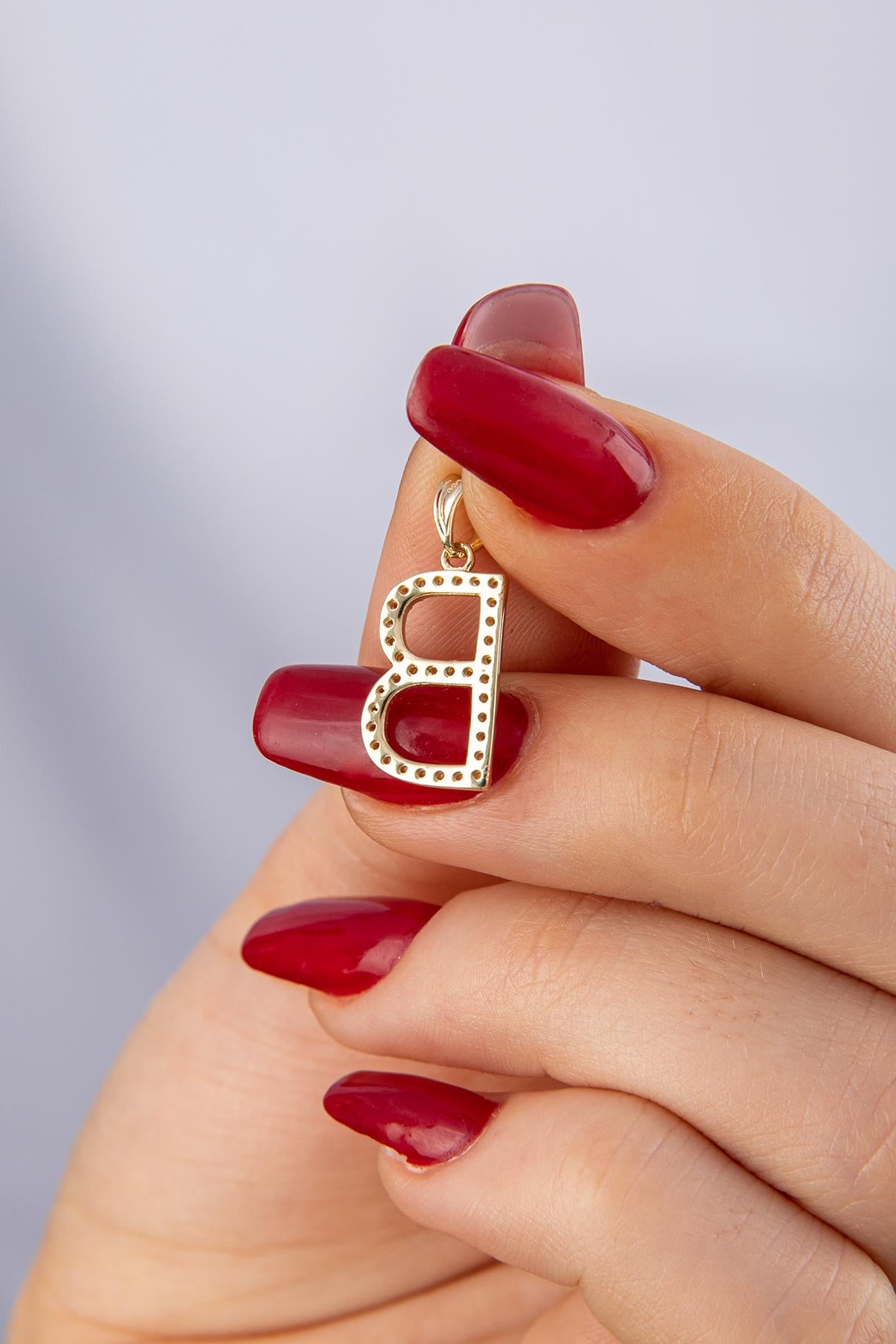 14K Gold Stone B Letter Charm