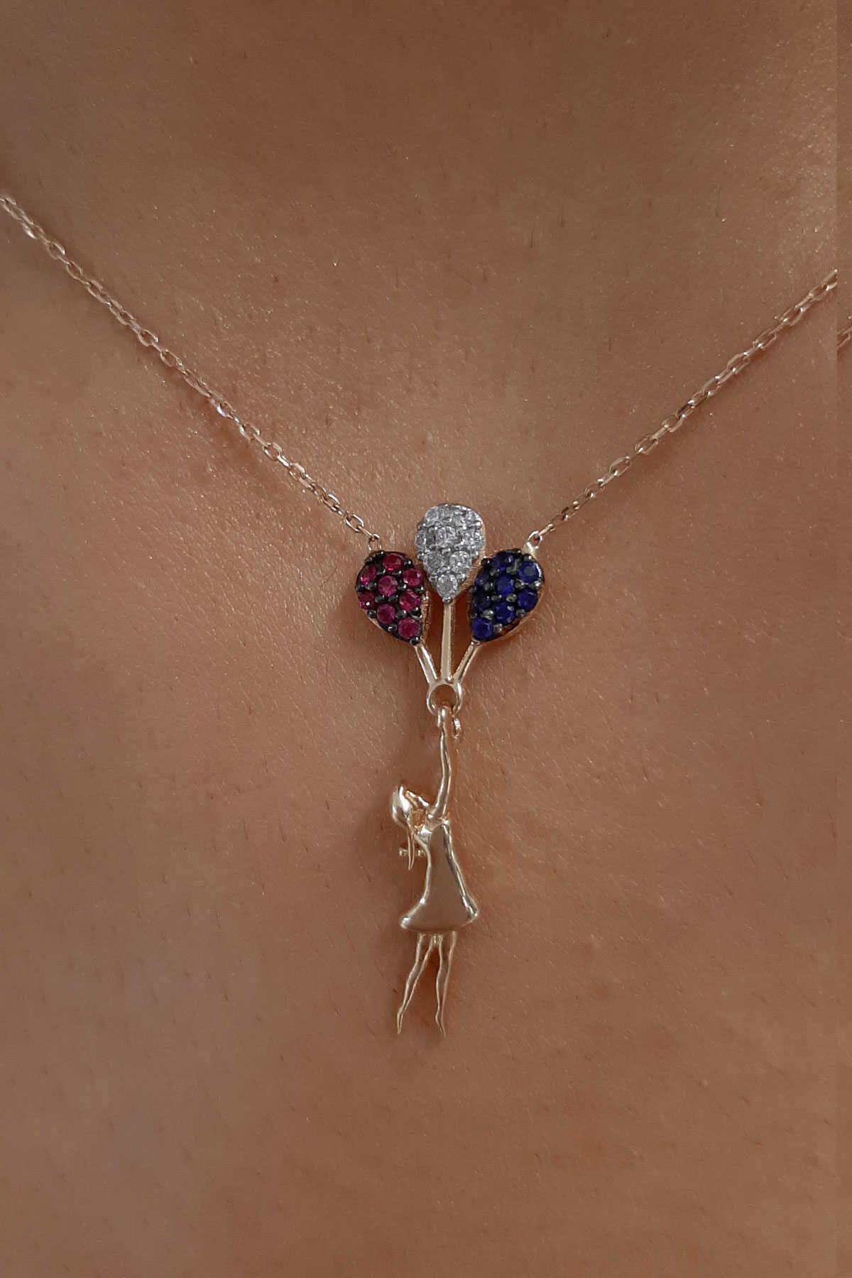 14K Gold Stone Balloon Girl Necklace