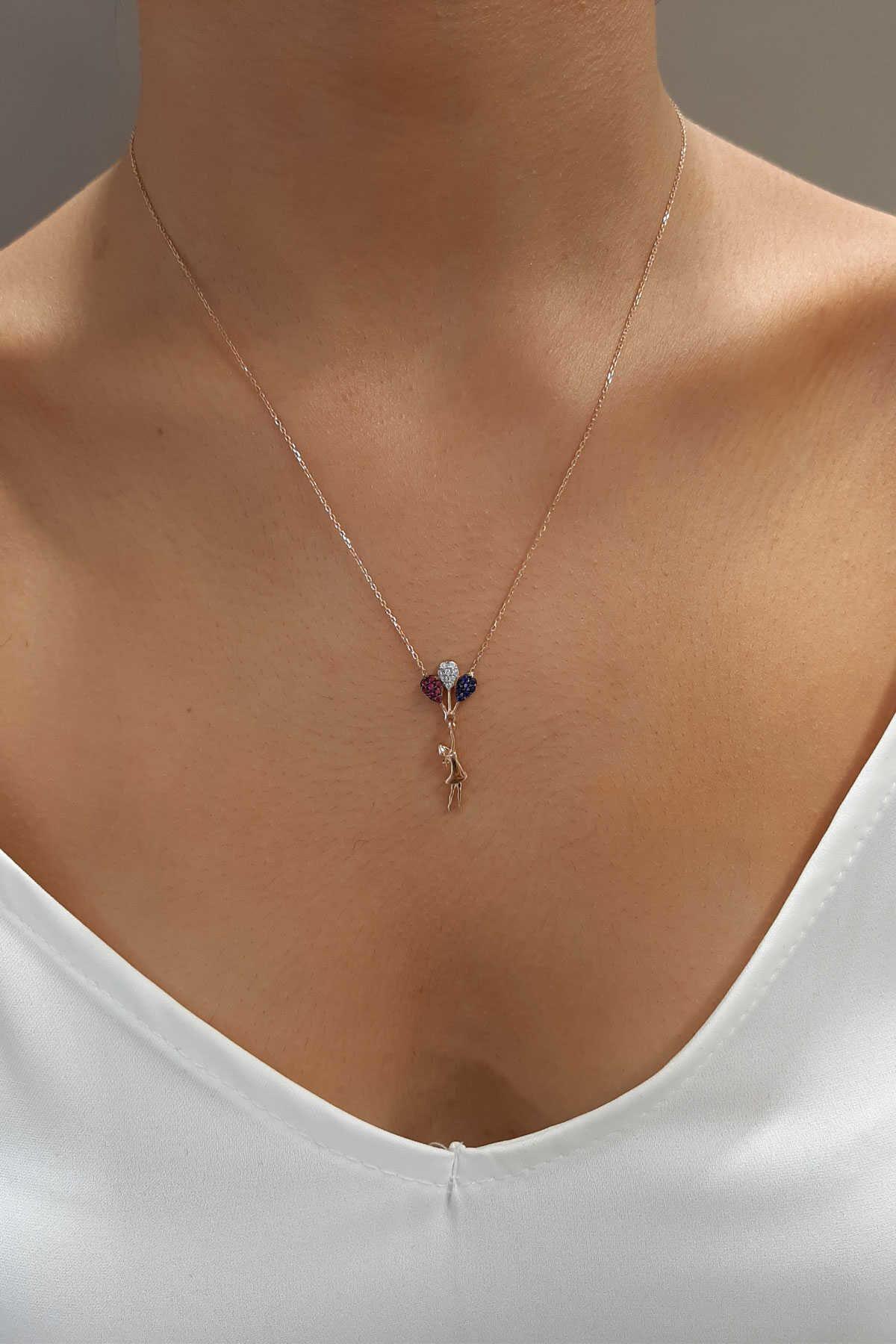 14K Gold Stone Balloon Girl Necklace