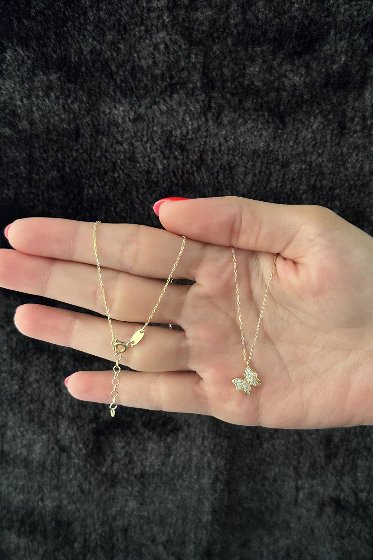 14K Gold Stone Butterfly Necklace